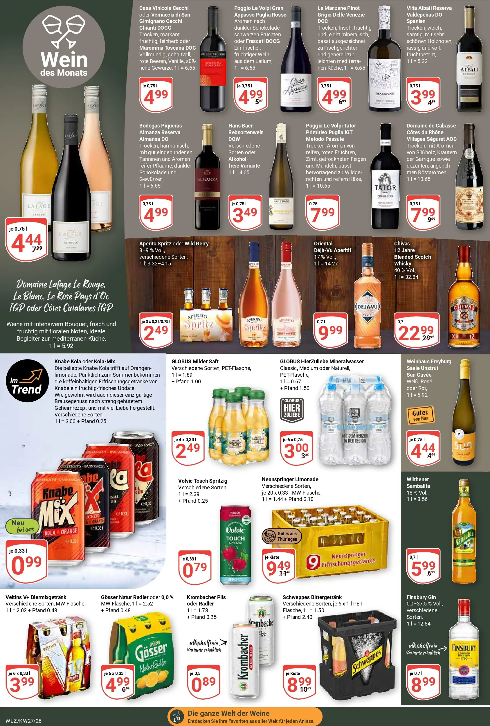Globus Prospekt Weischlitz (ab 29.06.2026) » Angebote online | Seite: 22 | Produkte: Pils, Limonade, Volvic, Veltins