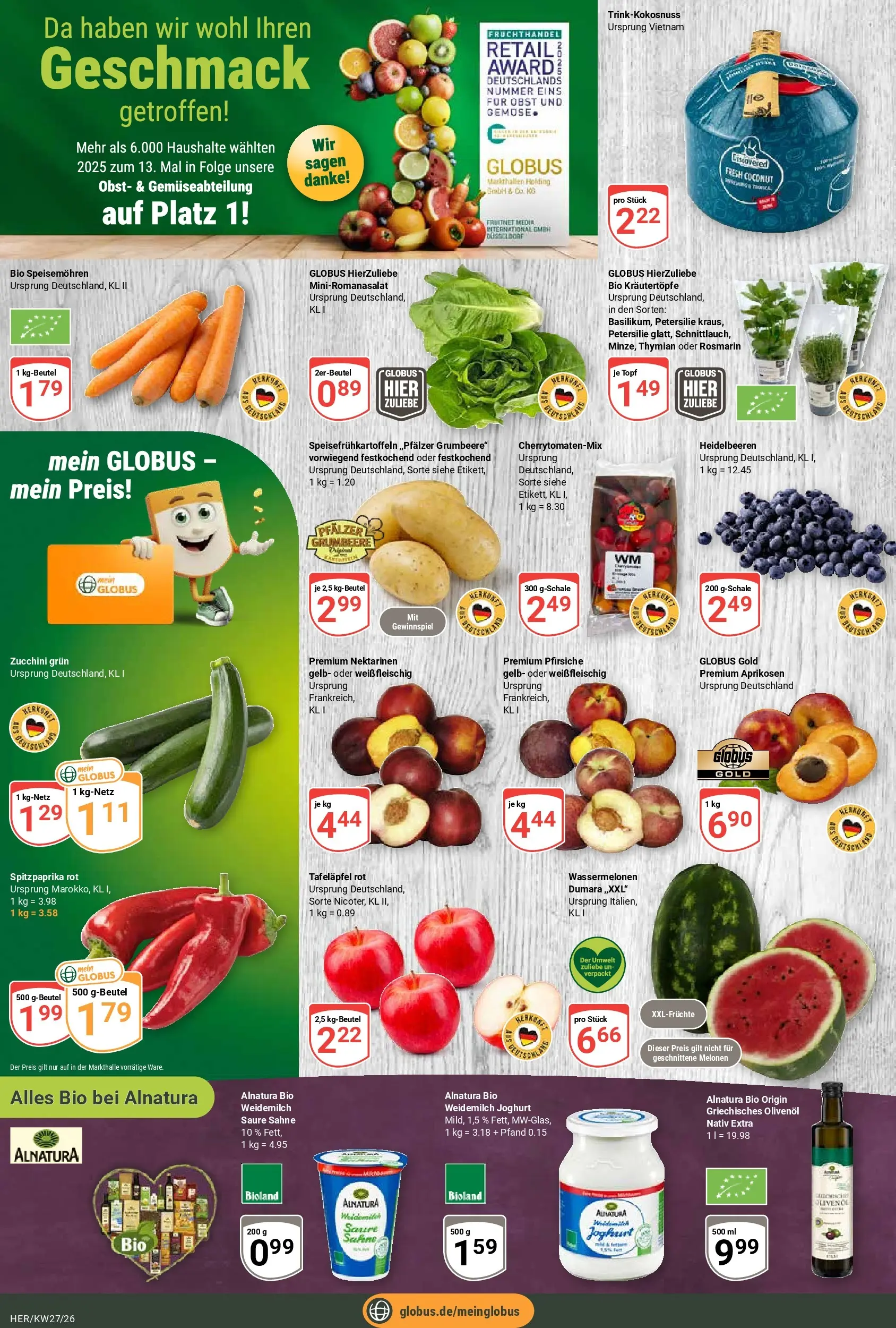 Globus Prospekt Hermsdorf (ab 28.06.2026) » Angebote online | Seite: 11 | Produkte: Olivenol, Heidelbeeren, Petersilie, Sahne