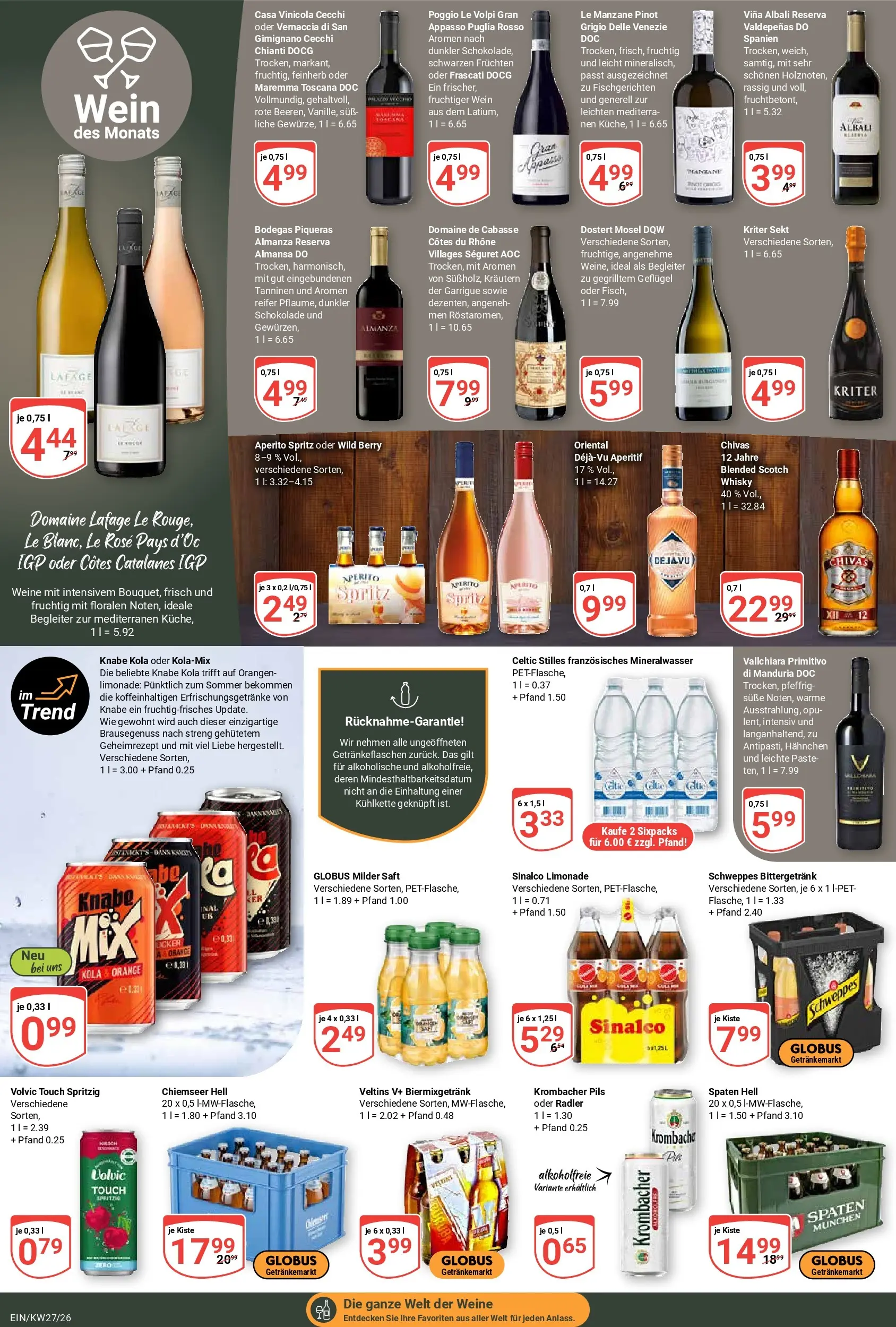 Globus Prospekt Homburg-Einöd (ab 29.06.2026) » Angebote online | Seite: 19 | Produkte: Sinalco, Hahnchen, Limonade, Veltins