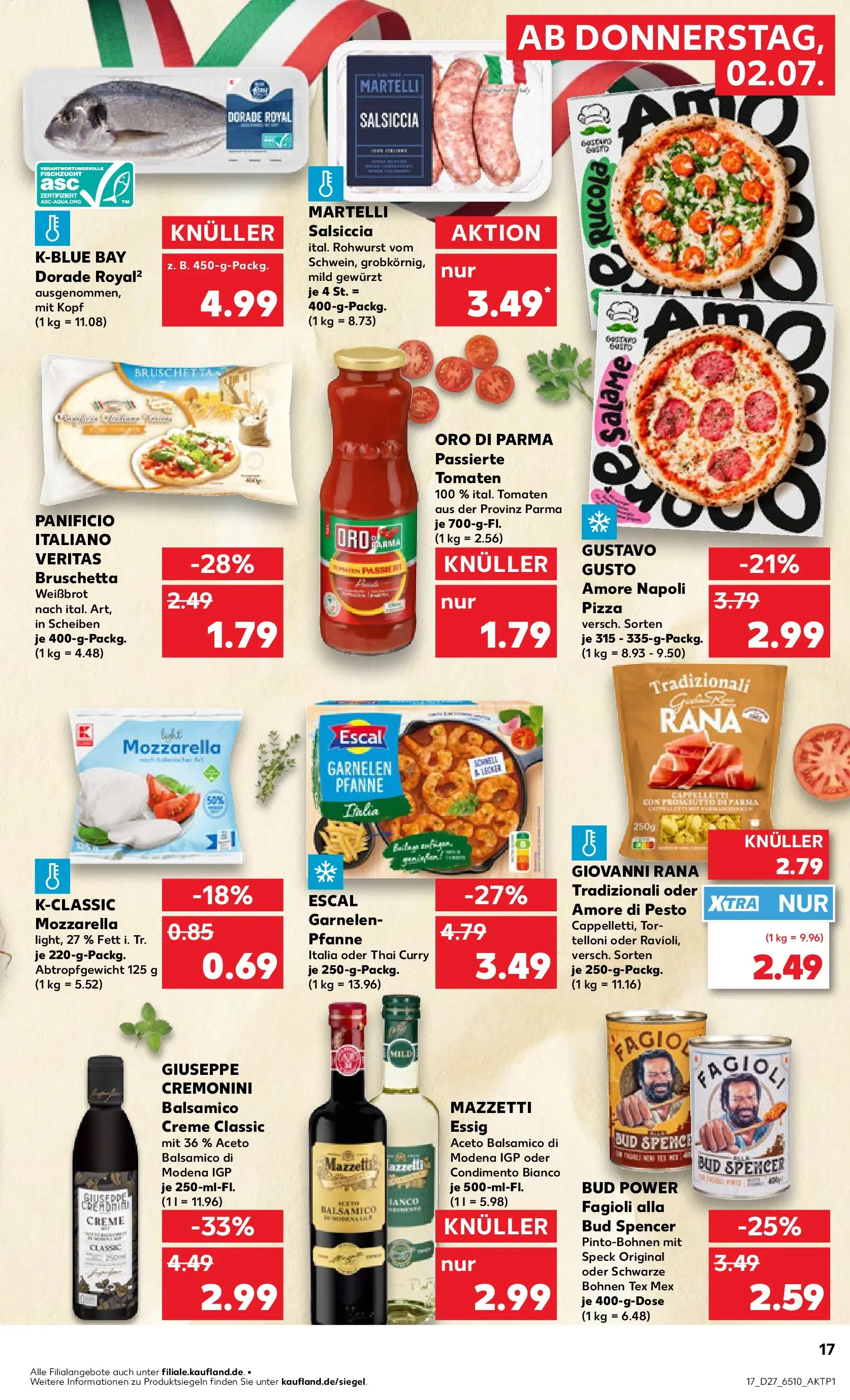 Prospekt Kaufland ab 29.06.2026 » Angebote Online zum Blättern | Seite: 28 | Produkte: Dorade, Essig, Mozzarella, Pizza