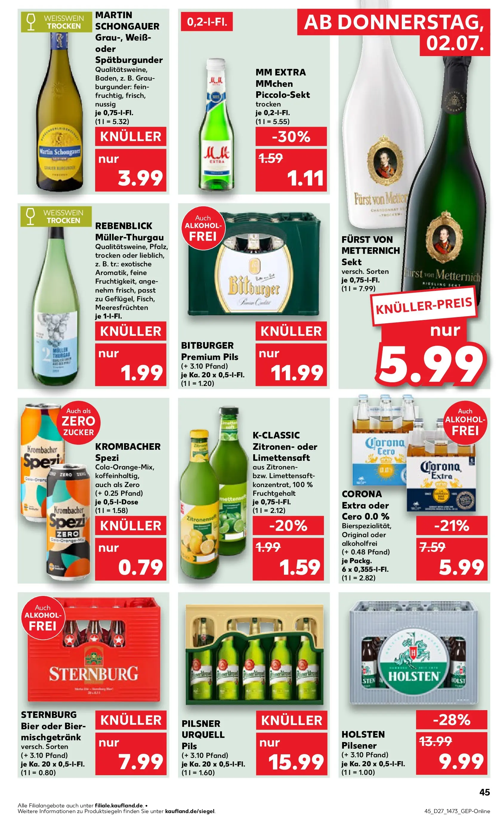 Prospekt Kaufland ab 02.07.2026 » Angebote Online zum Blättern | Seite: 45 | Produkte: Bier, Weißwein, Sekt, Zitronen