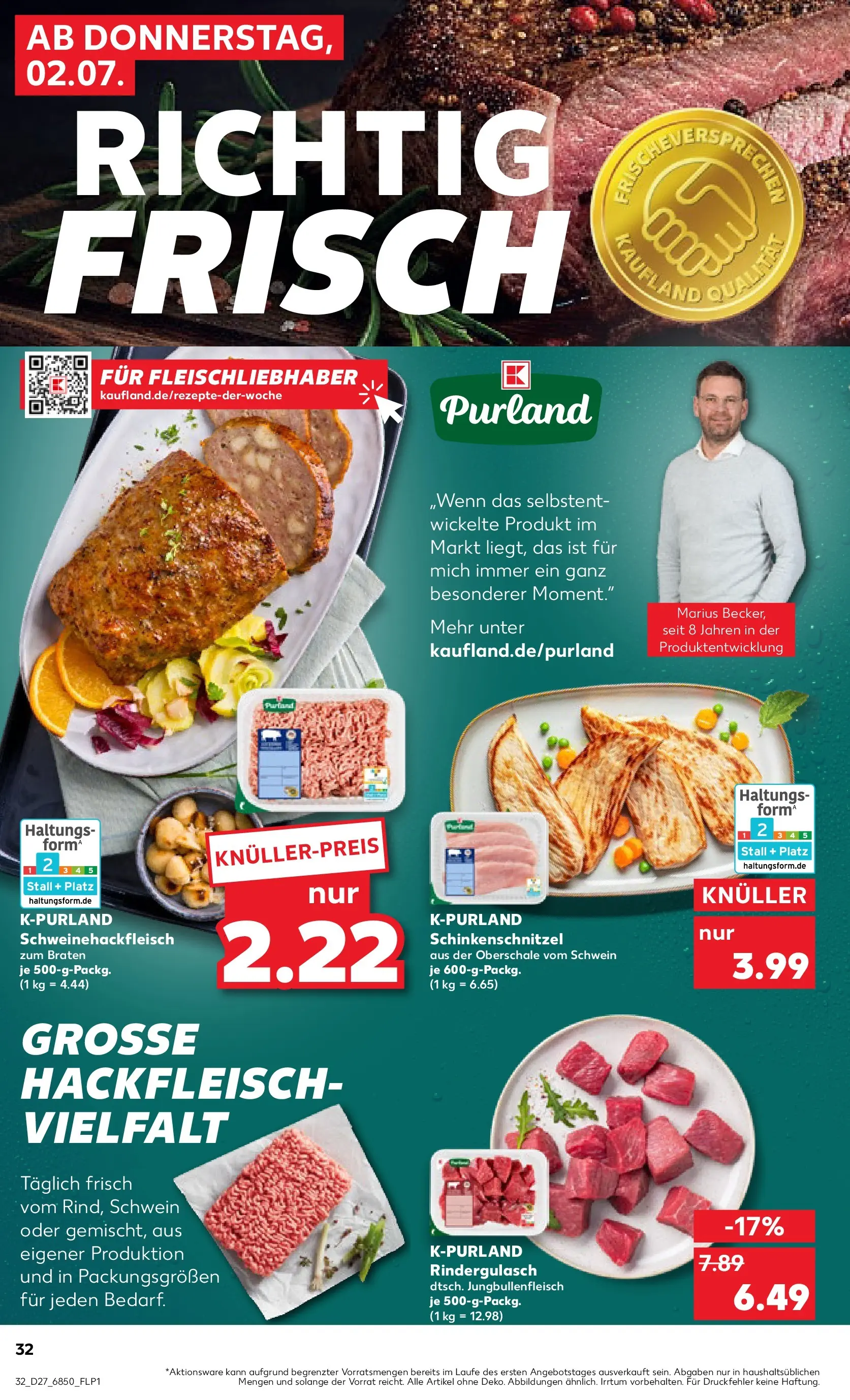 Prospekt Kaufland ab 02.07.2026 » Angebote Online zum Blättern | Seite: 32 | Produkte: Rindergulasch, Hackfleisch