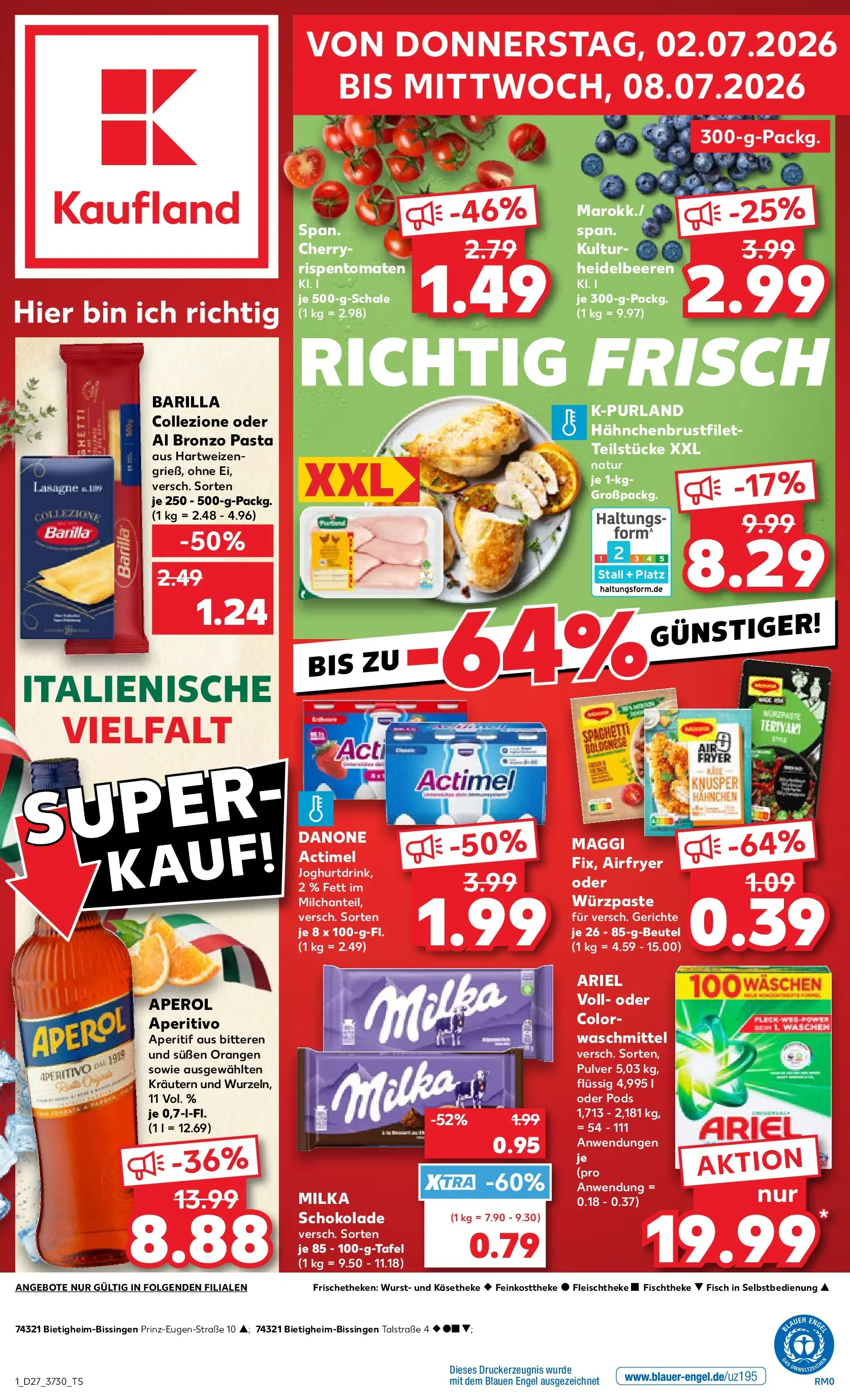 Prospekt Kaufland ab 29.06.2026 » Angebote Online zum Blättern | Seite: 12 | Produkte: Hahnchen, Actimel, Barilla, Fisch