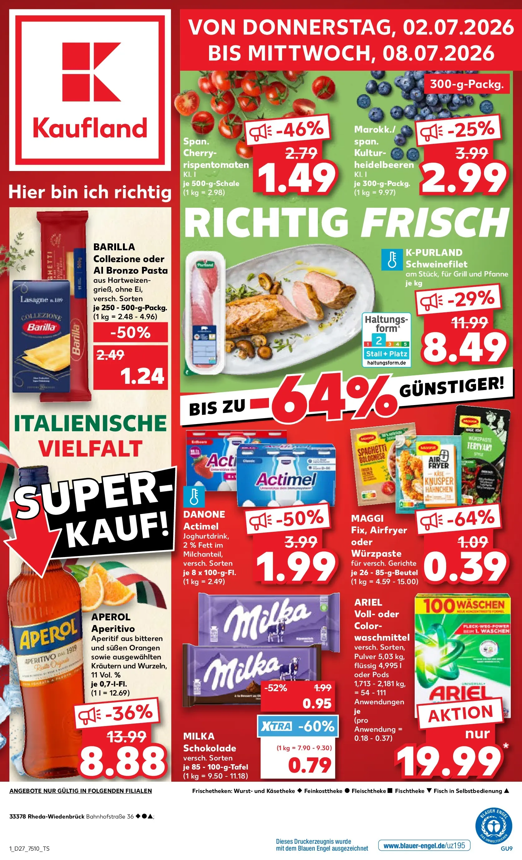 Prospekt Kaufland ab 29.06.2026 » Angebote Online zum Blättern | Seite: 12 | Produkte: Schokolade, Orangen, Heidelbeeren, Schweinefilet