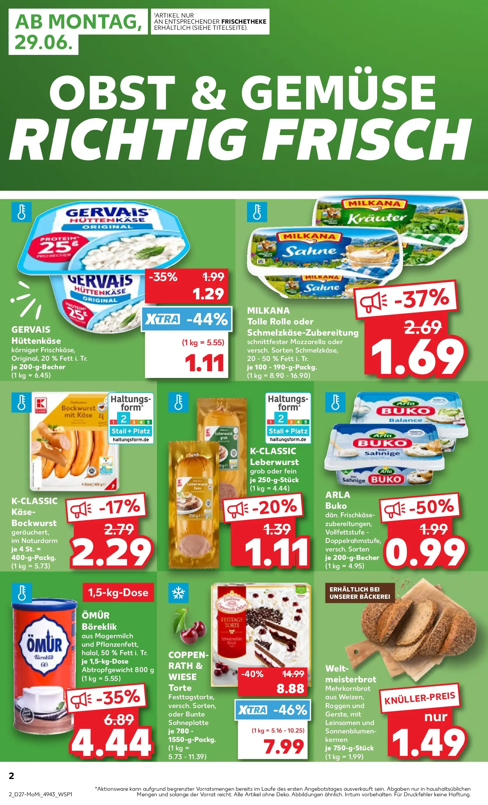 Prospekt Kaufland ab 29.06.2026 » Angebote Online zum Blättern | Seite: 2 | Produkte: Milkana, Gemüse, Sahne, Frischkase