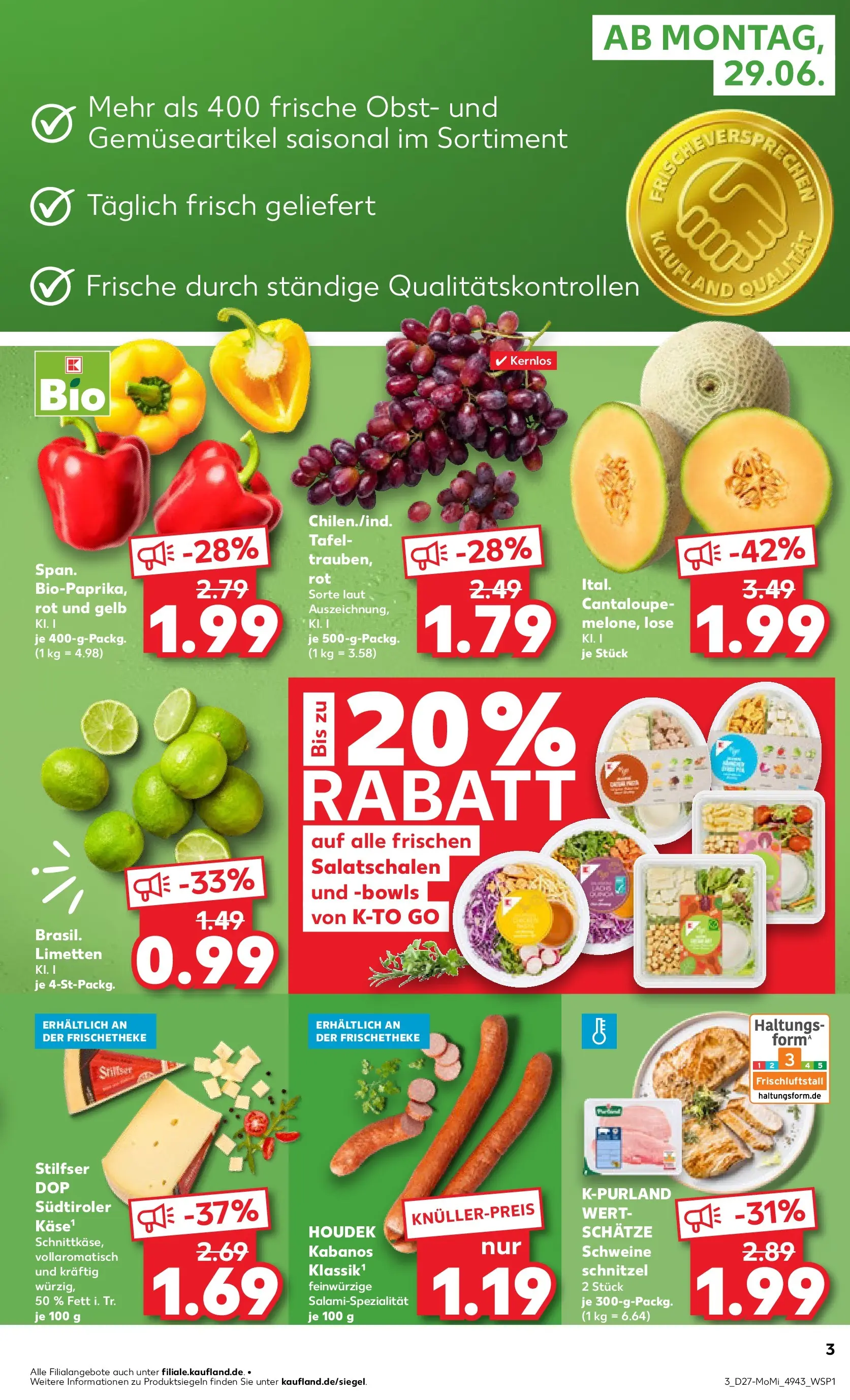 Prospekt Kaufland ab 29.06.2026 » Angebote Online zum Blättern | Seite: 3 | Produkte: Limetten, Schnitzel, Obst