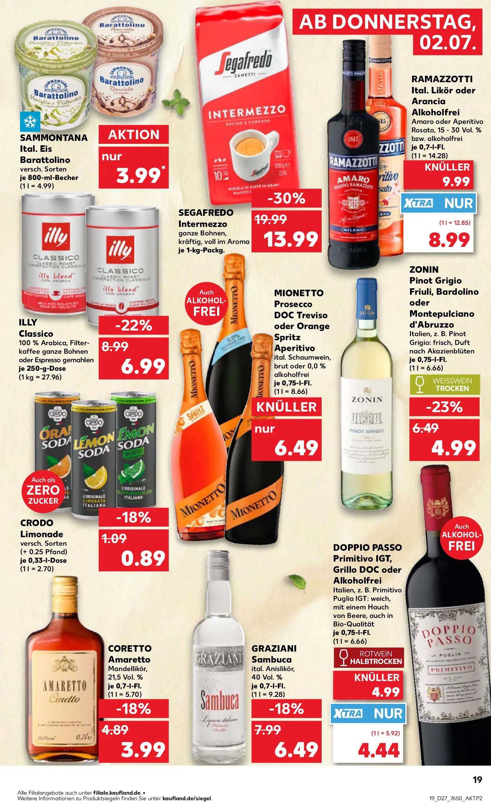 Prospekt Kaufland ab 29.06.2026 » Angebote Online zum Blättern | Seite: 30 | Produkte: Sambuca, Zucker, Doppio Passo, Eis