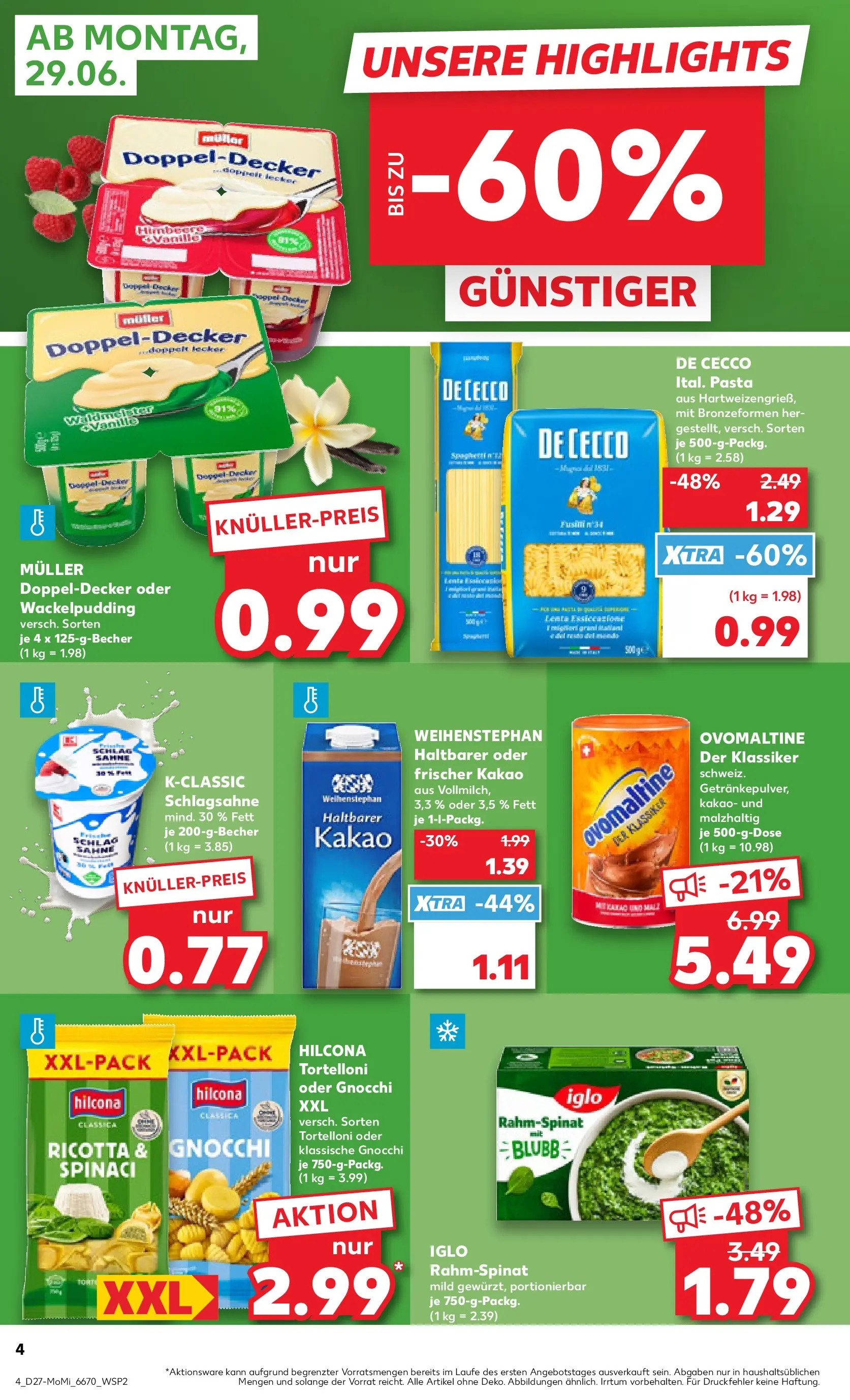 Prospekt Kaufland ab 29.06.2026 » Angebote Online zum Blättern | Seite: 4 | Produkte: Iglo, Himbeere, Pasta, Sahne
