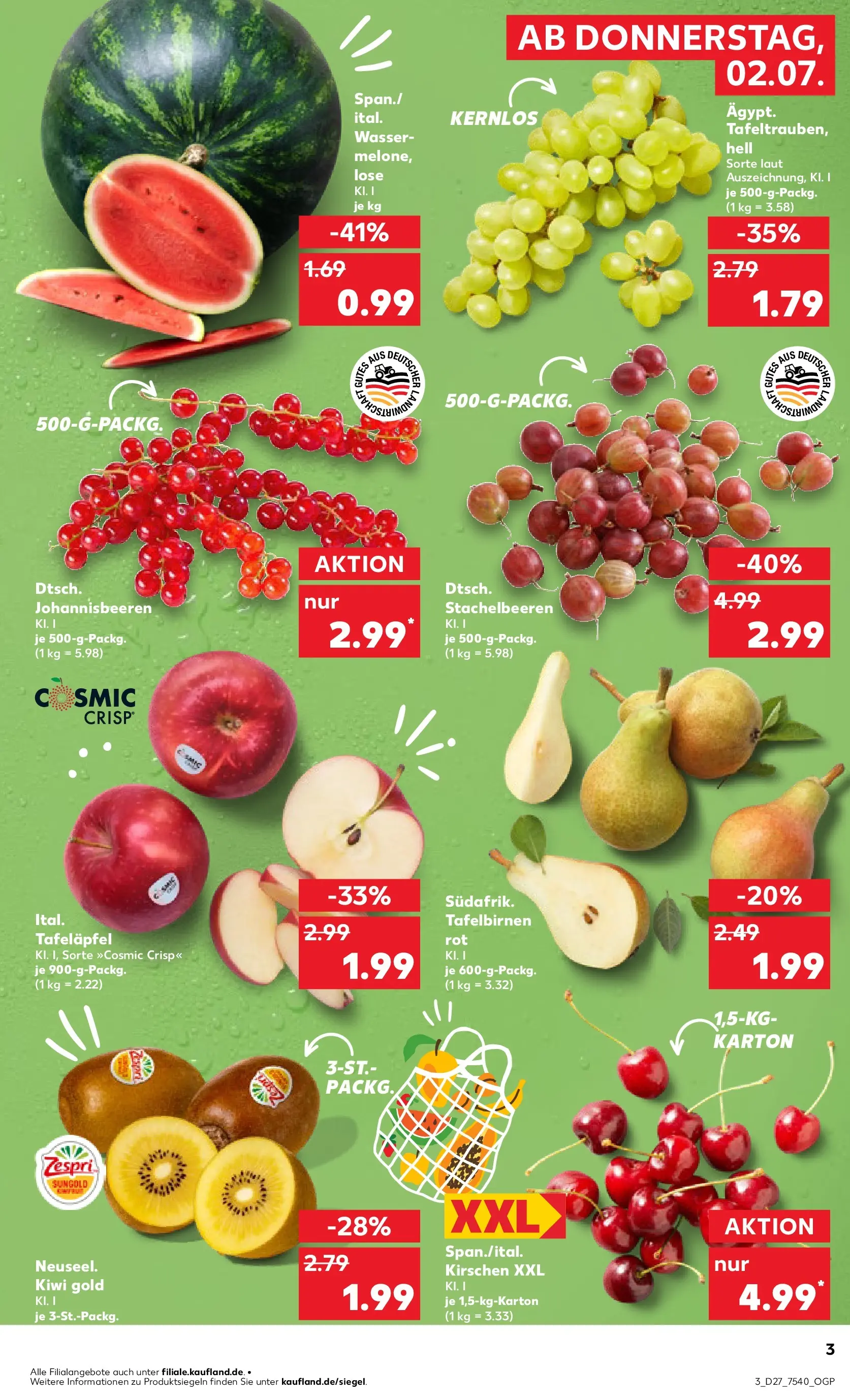 Prospekt Kaufland ab 29.06.2026 » Angebote Online zum Blättern | Seite: 14 | Produkte: Kirschen, Wasser, Kiwi
