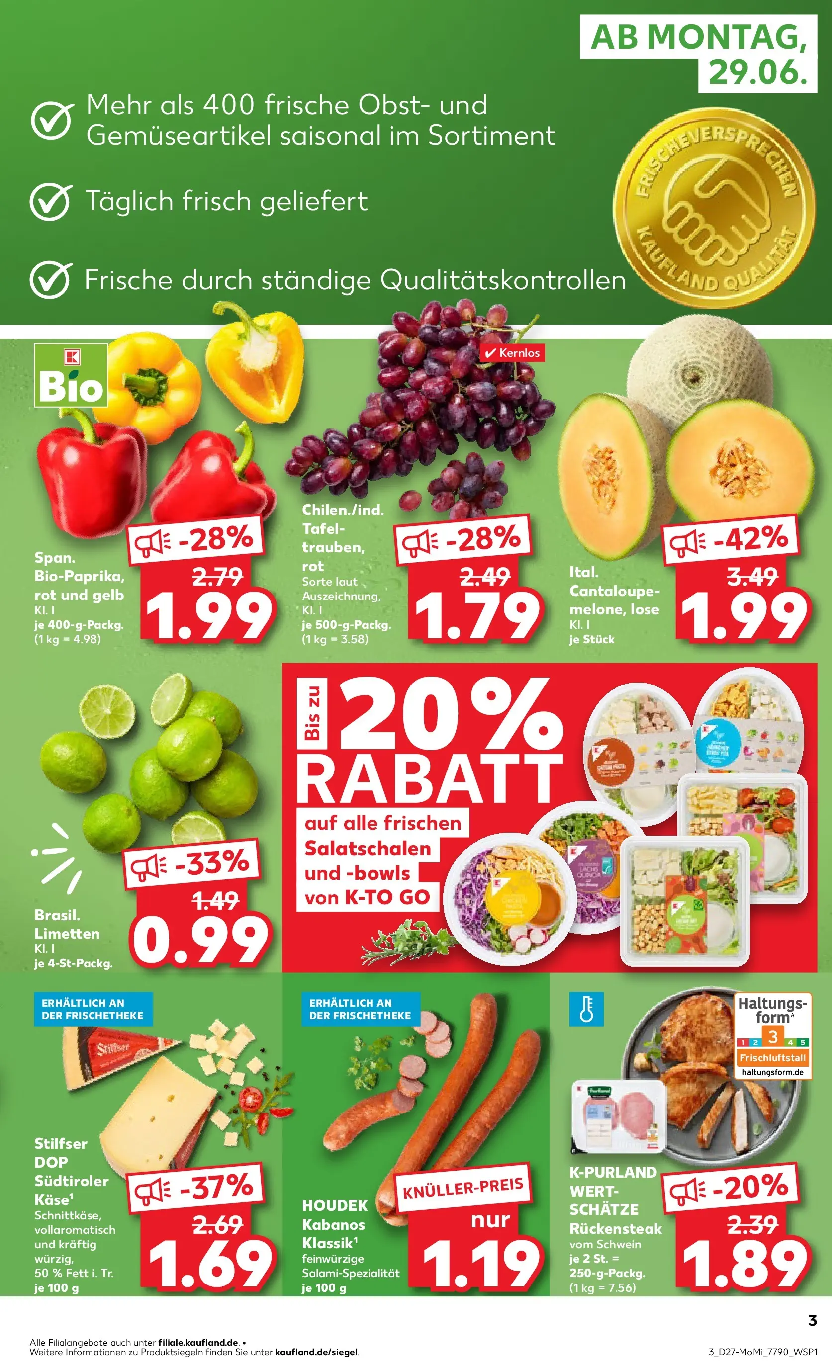 Prospekt Kaufland ab 29.06.2026 » Angebote Online zum Blättern | Seite: 3 | Produkte: Limetten, Lachs, Obst