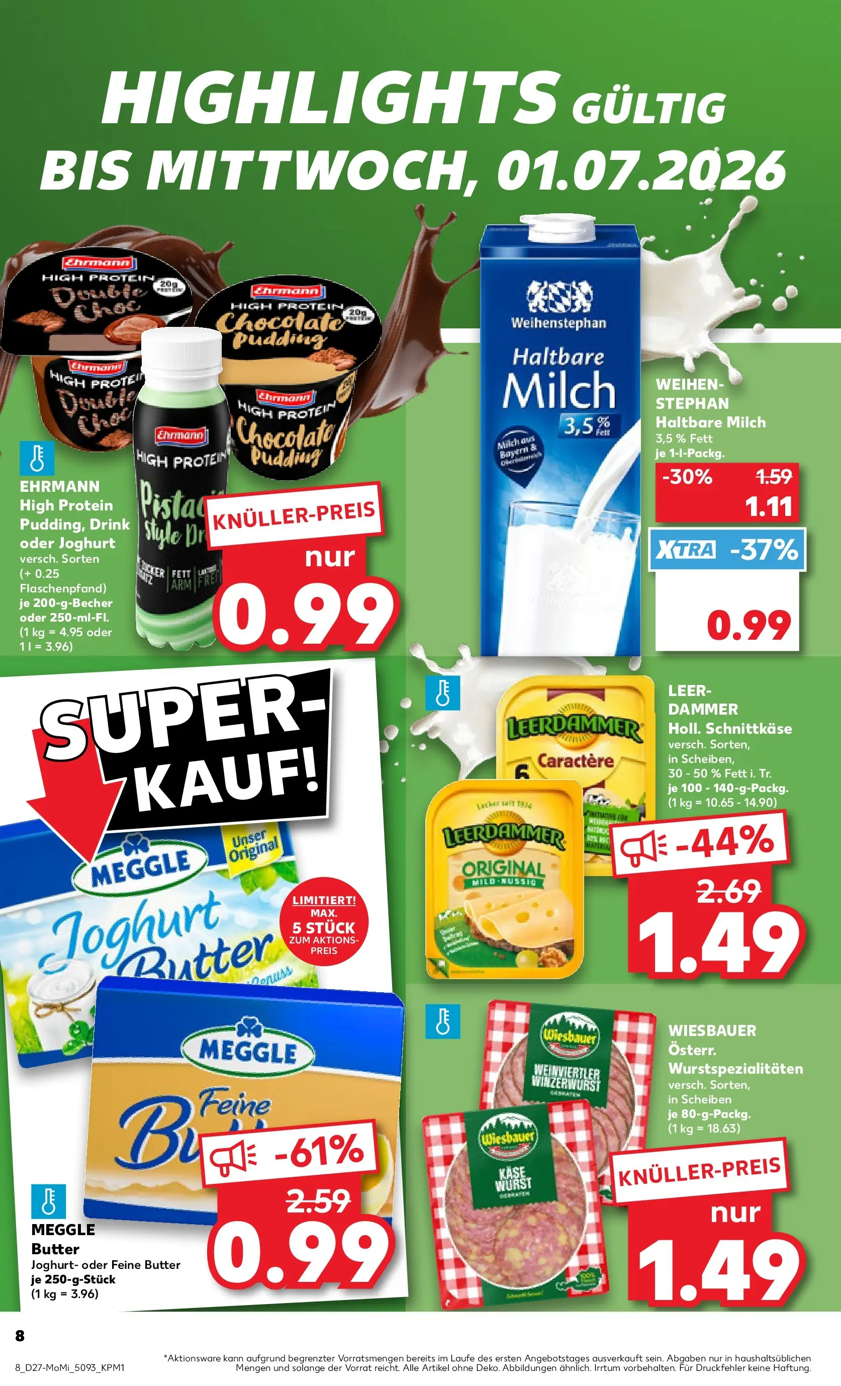 Prospekt Kaufland ab 29.06.2026 » Angebote Online zum Blättern | Seite: 8 | Produkte: High protein pudding, Milch, Joghurt, Wurst