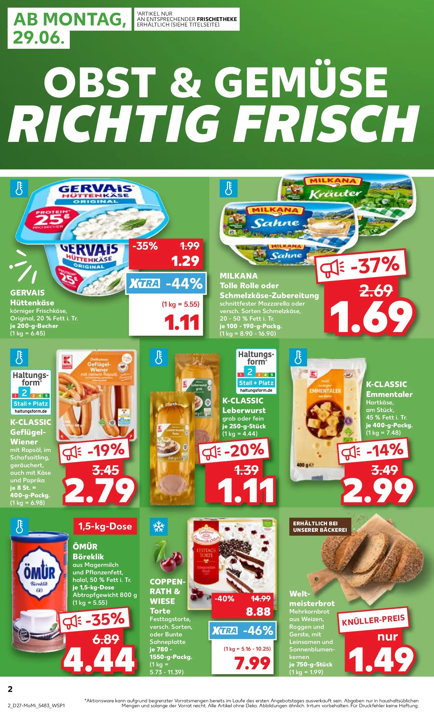 Prospekt Kaufland ab 29.06.2026 » Angebote Online zum Blättern | Seite: 2 | Produkte: Käse, Milkana, Mozzarella, Hüttenkäse