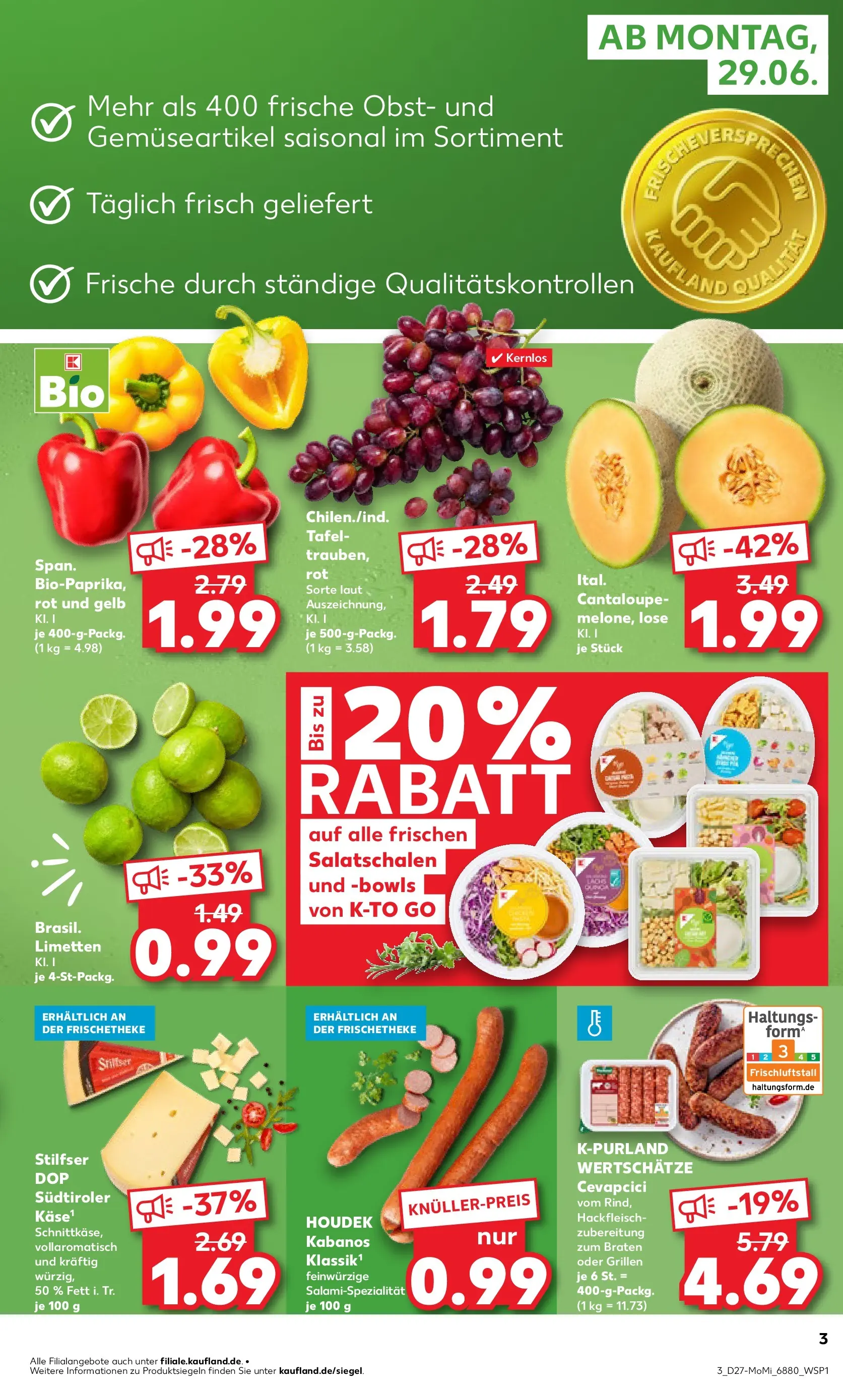 Prospekt Kaufland ab 29.06.2026 » Angebote Online zum Blättern | Seite: 3 | Produkte: Limetten, Cevapcici, Obst, Hackfleisch