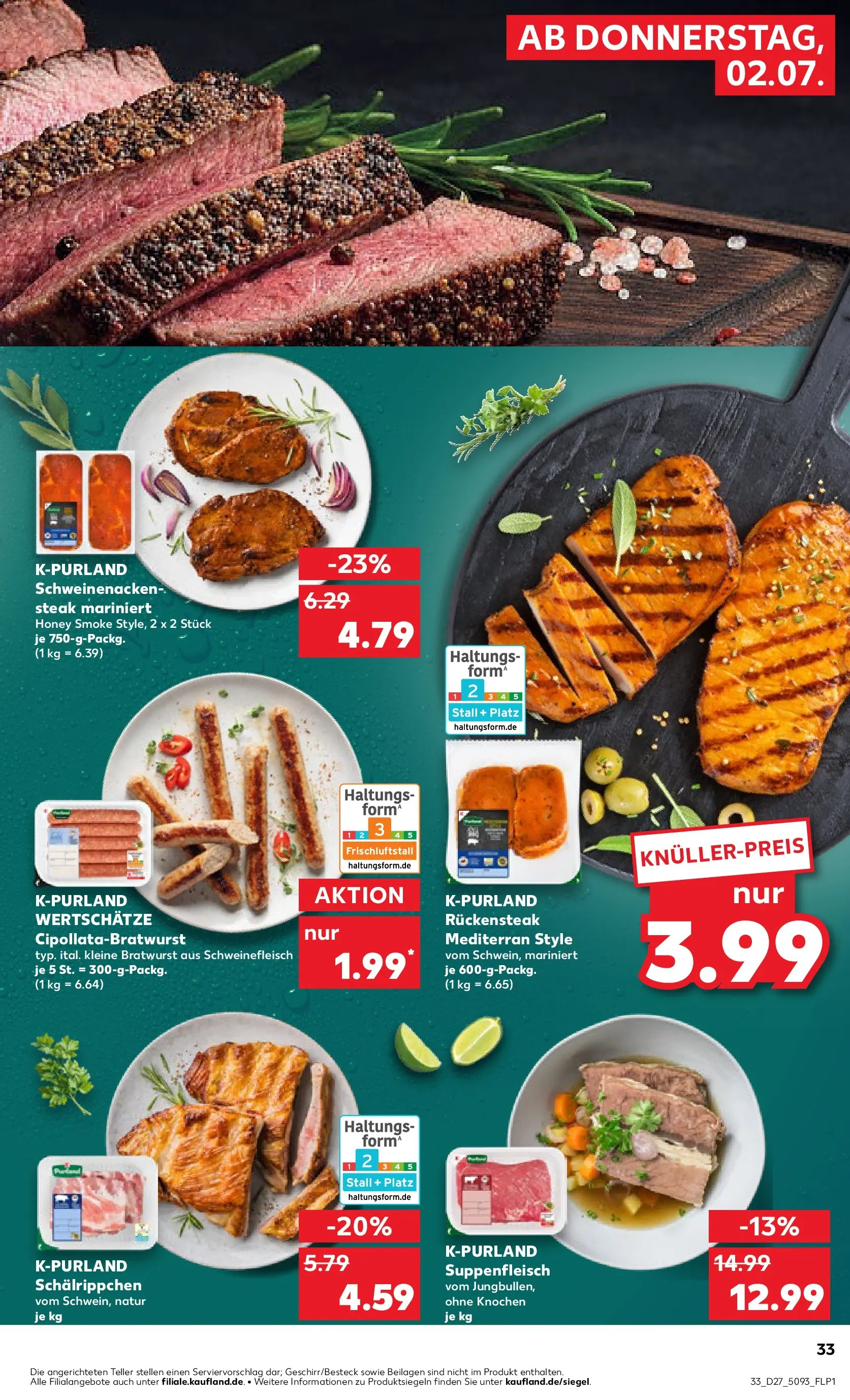 Prospekt Kaufland ab 29.06.2026 » Angebote Online zum Blättern | Seite: 44 | Produkte: Bratwurst, Schweinenacken, Suppenfleisch, Steak