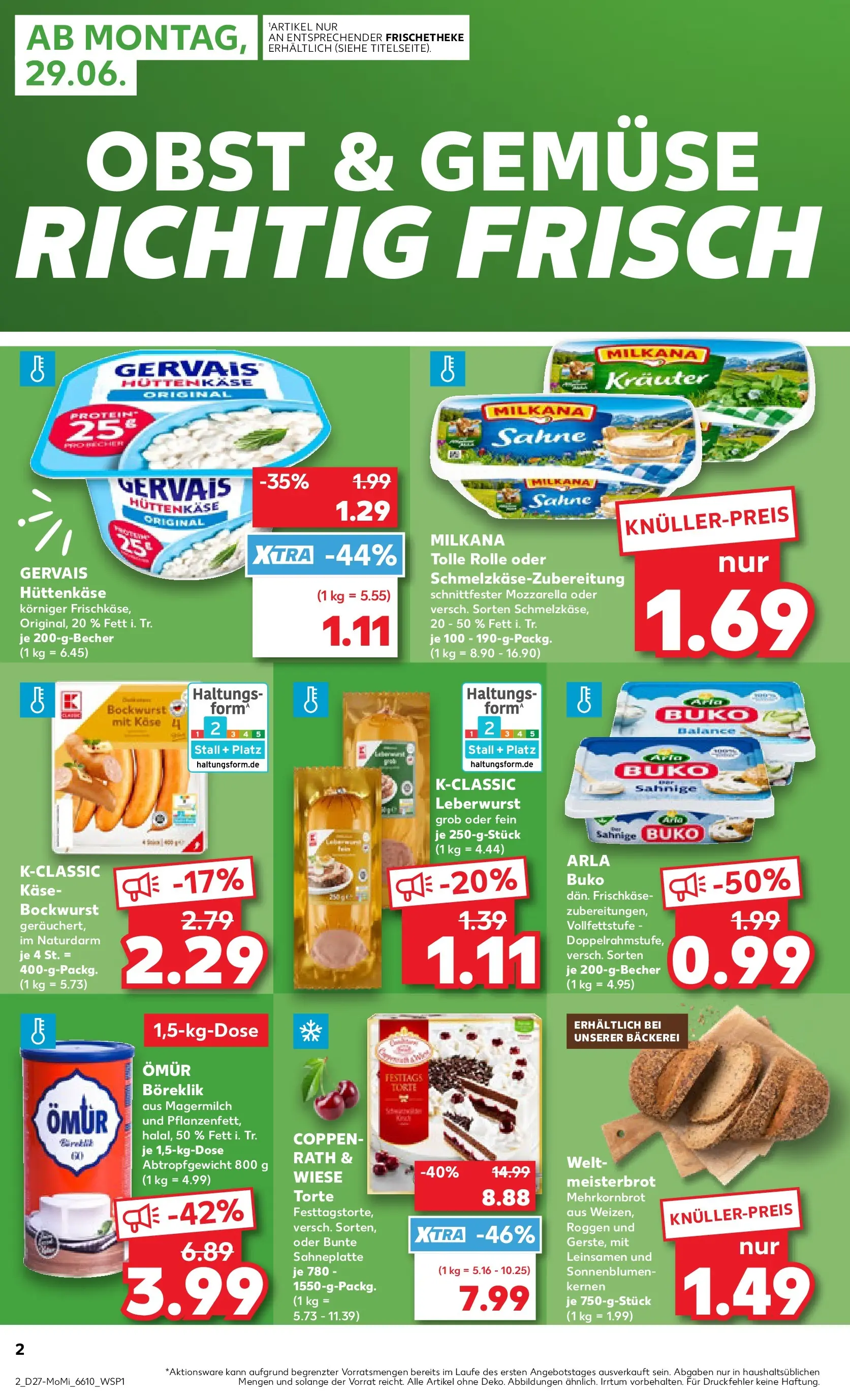 Prospekt Kaufland ab 29.06.2026 » Angebote Online zum Blättern | Seite: 2 | Produkte: Käse, Milkana, Obst, Frischkase