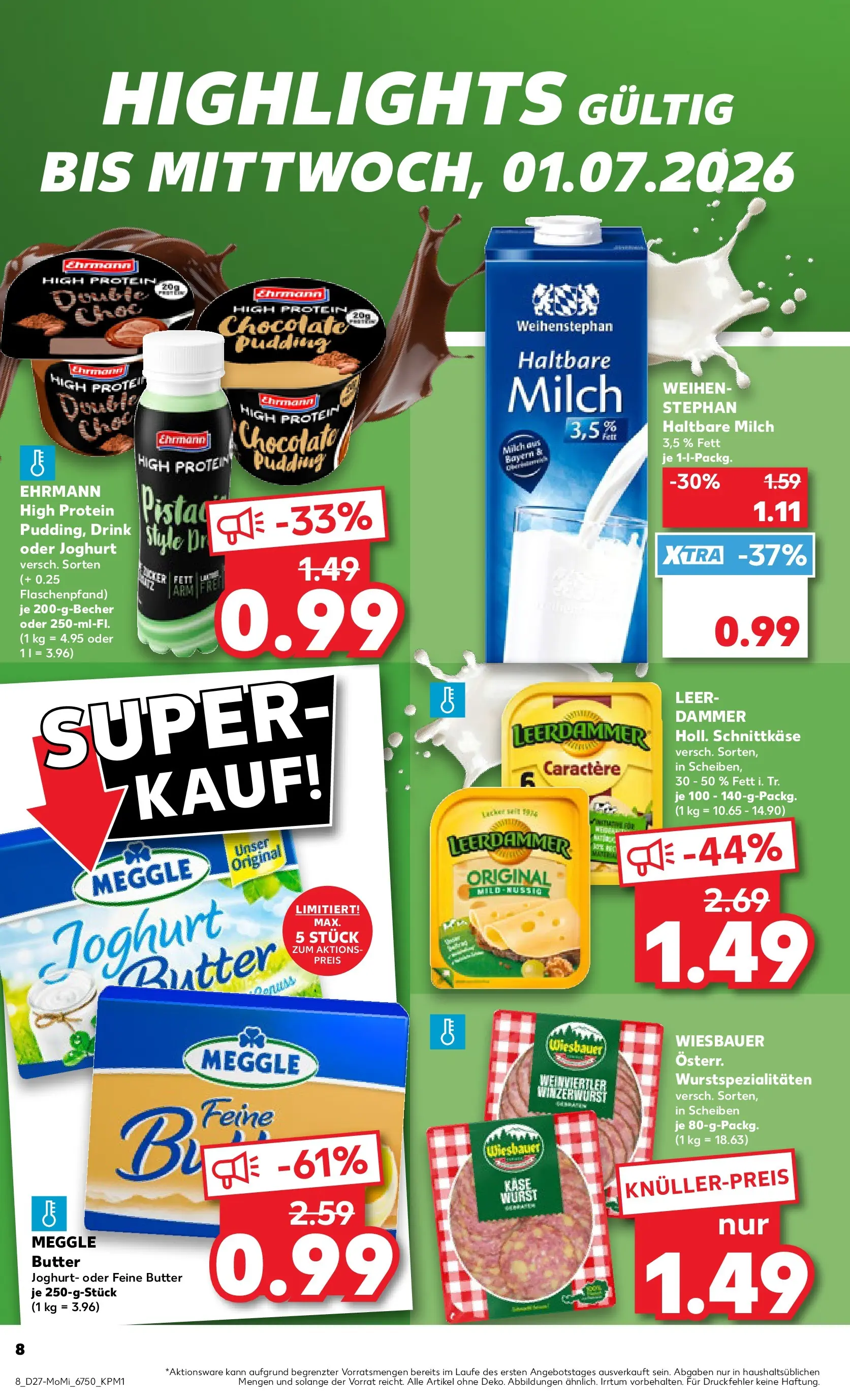 Prospekt Kaufland ab 29.06.2026 » Angebote Online zum Blättern | Seite: 8 | Produkte: Milch, Joghurt, Pudding, Wurst