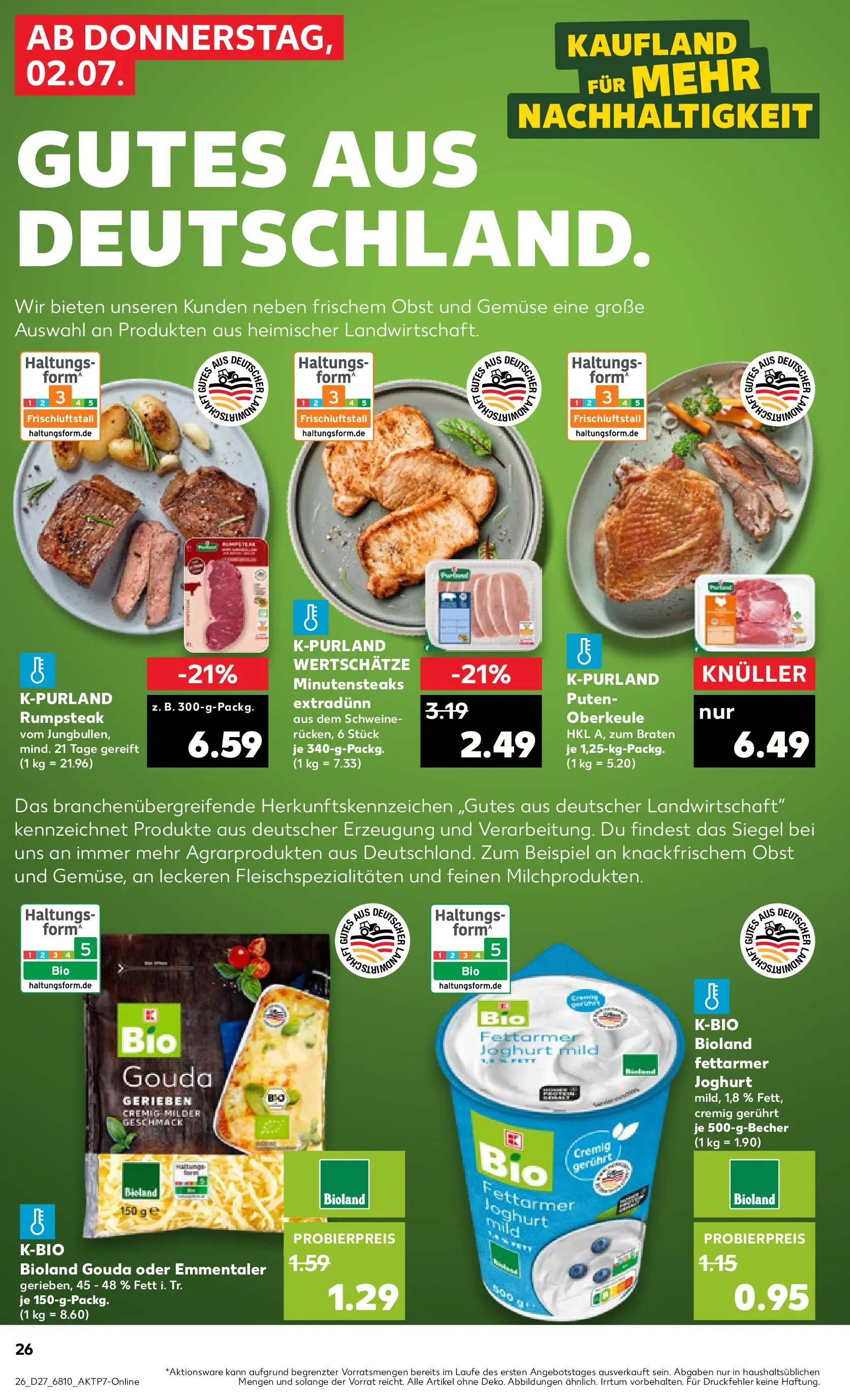 Prospekt Kaufland ab 29.06.2026 » Angebote Online zum Blättern | Seite: 31 | Produkte: Rumpsteak, Gouda, Gemüse, Obst