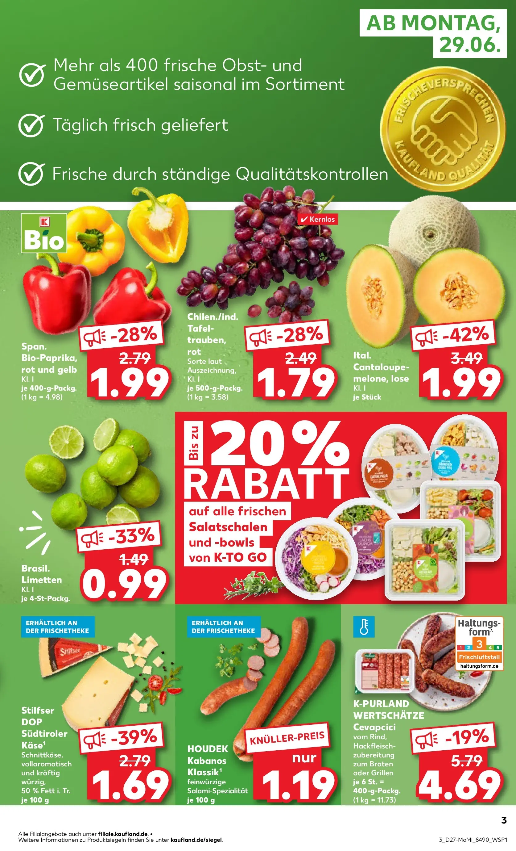 Prospekt Kaufland ab 29.06.2026 » Angebote Online zum Blättern | Seite: 3 | Produkte: Limetten, Cevapcici, Obst, Hackfleisch