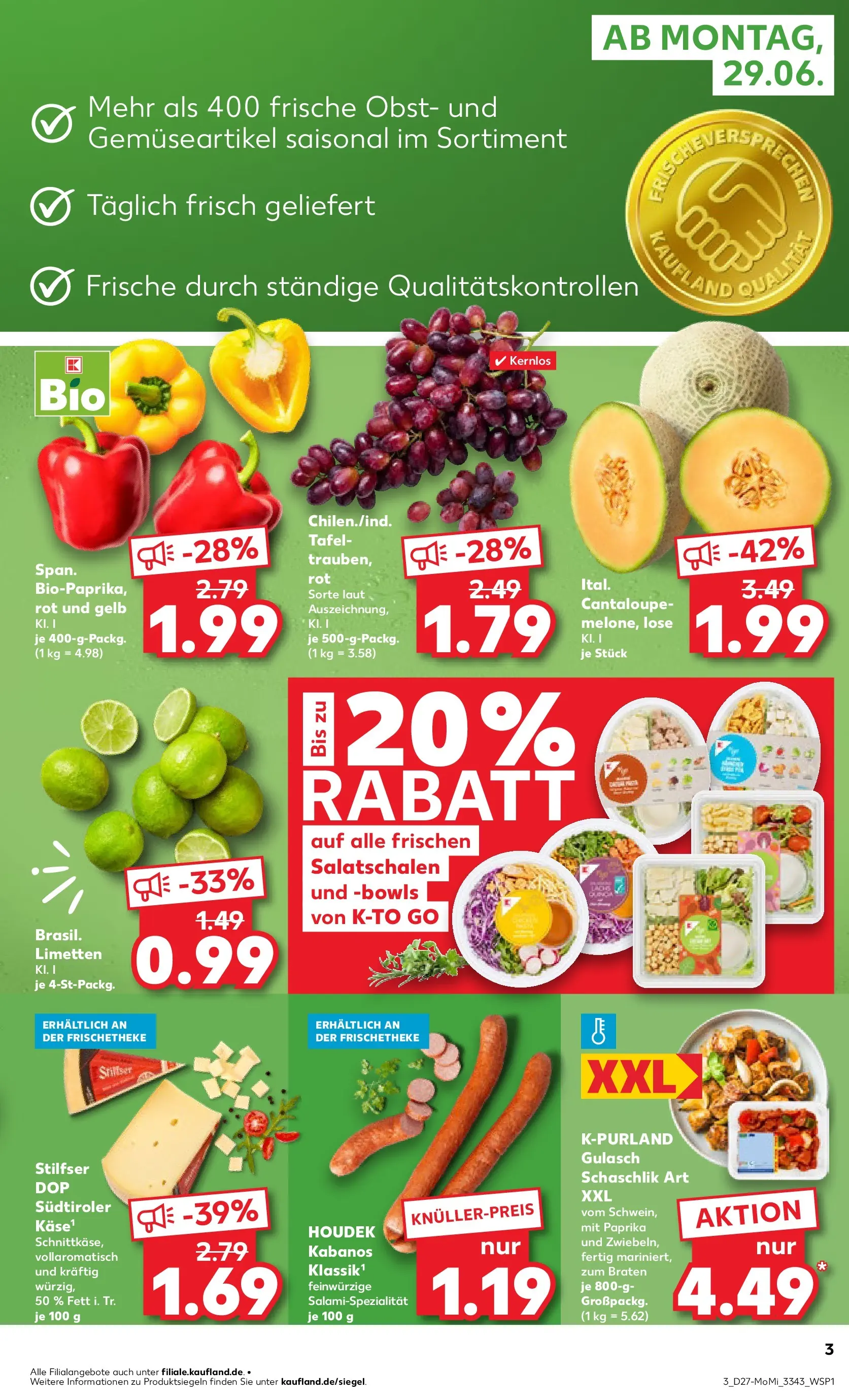 Prospekt Kaufland ab 29.06.2026 » Angebote Online zum Blättern | Seite: 3 | Produkte: Limetten, Trauben, Obst, Gulasch