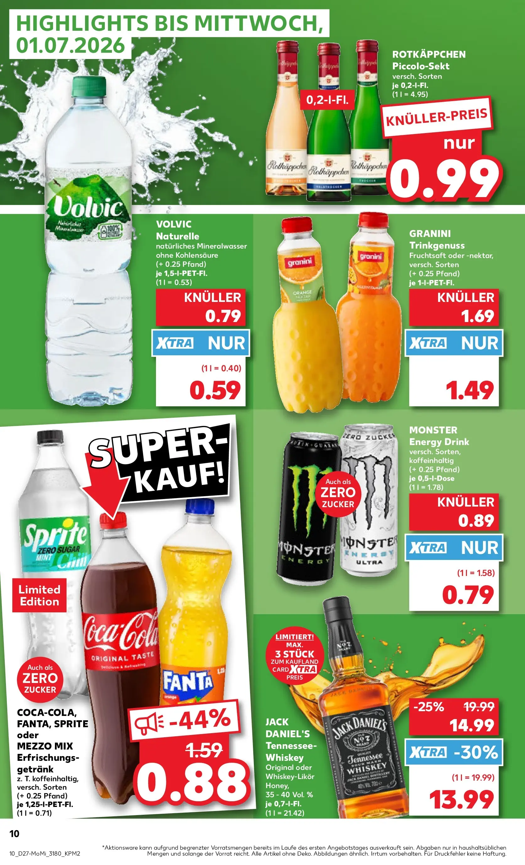 Prospekt Kaufland ab 29.06.2026 » Angebote Online zum Blättern | Seite: 10 | Produkte: Jack Daniel's, Mineralwasser, Granini, Whiskey