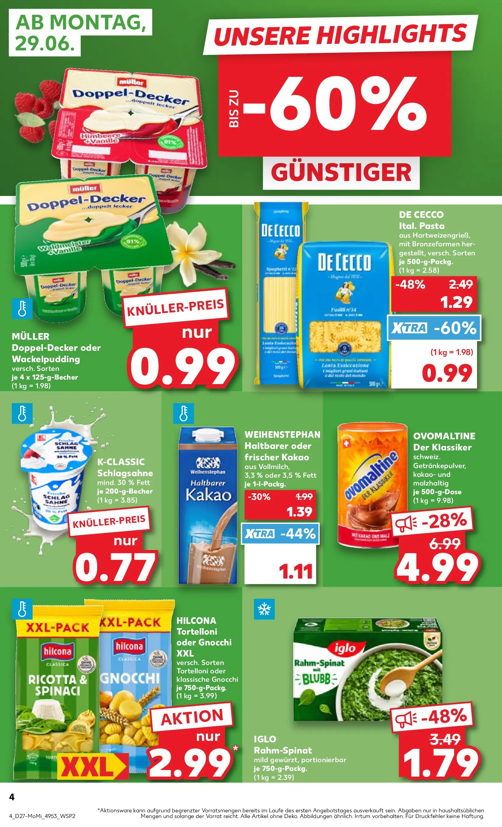 Prospekt Kaufland ab 29.06.2026 » Angebote Online zum Blättern | Seite: 4 | Produkte: Ovomaltine, Schlagsahne, Pasta, Sahne