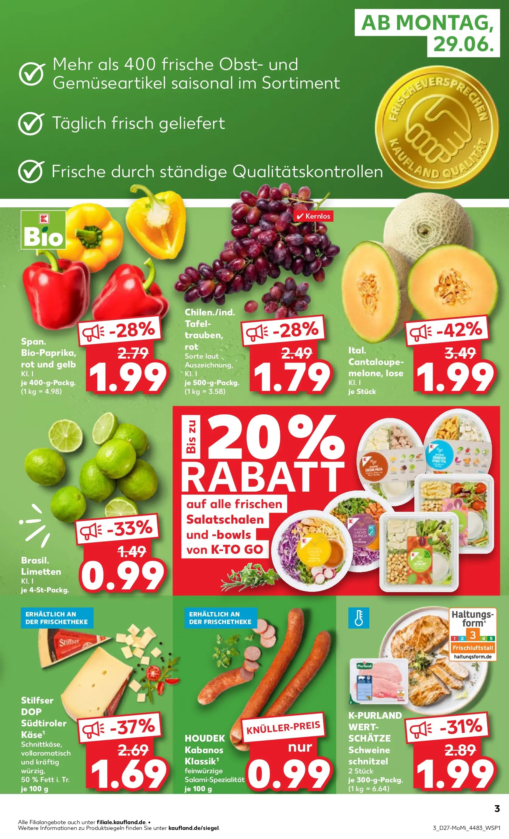 Prospekt Kaufland ab 29.06.2026 » Angebote Online zum Blättern | Seite: 3 | Produkte: Limetten, Schnitzel, Obst