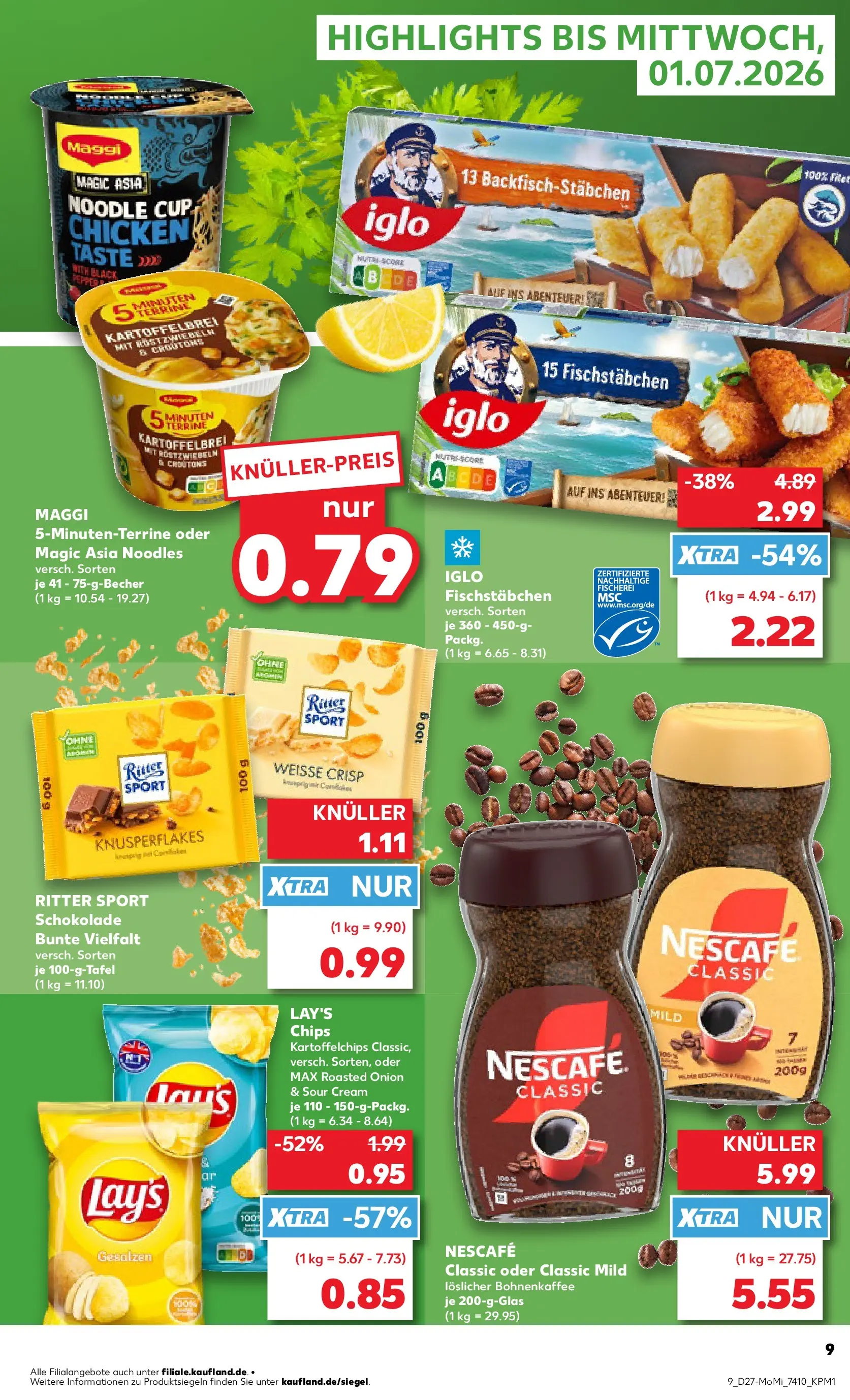 Prospekt Kaufland ab 29.06.2026 » Angebote Online zum Blättern | Seite: 9 | Produkte: Iglo, Ritter sport, Fischstabchen, Chips
