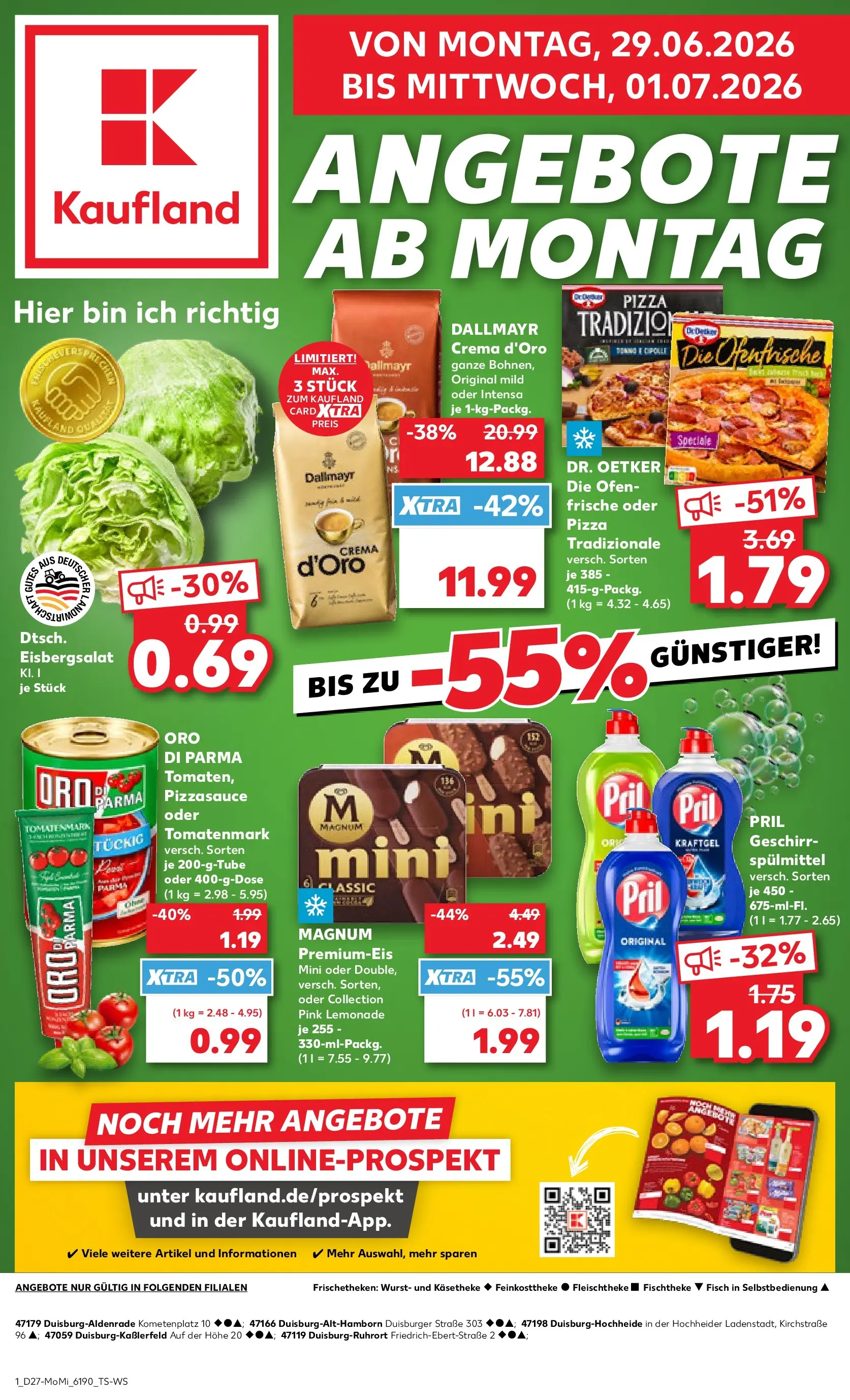 Prospekt Kaufland ab 29.06.2026 » Angebote Online zum Blättern | Seite: 1 | Produkte: Eisbergsalat, Ofenfrische, Fisch, Dallmayr