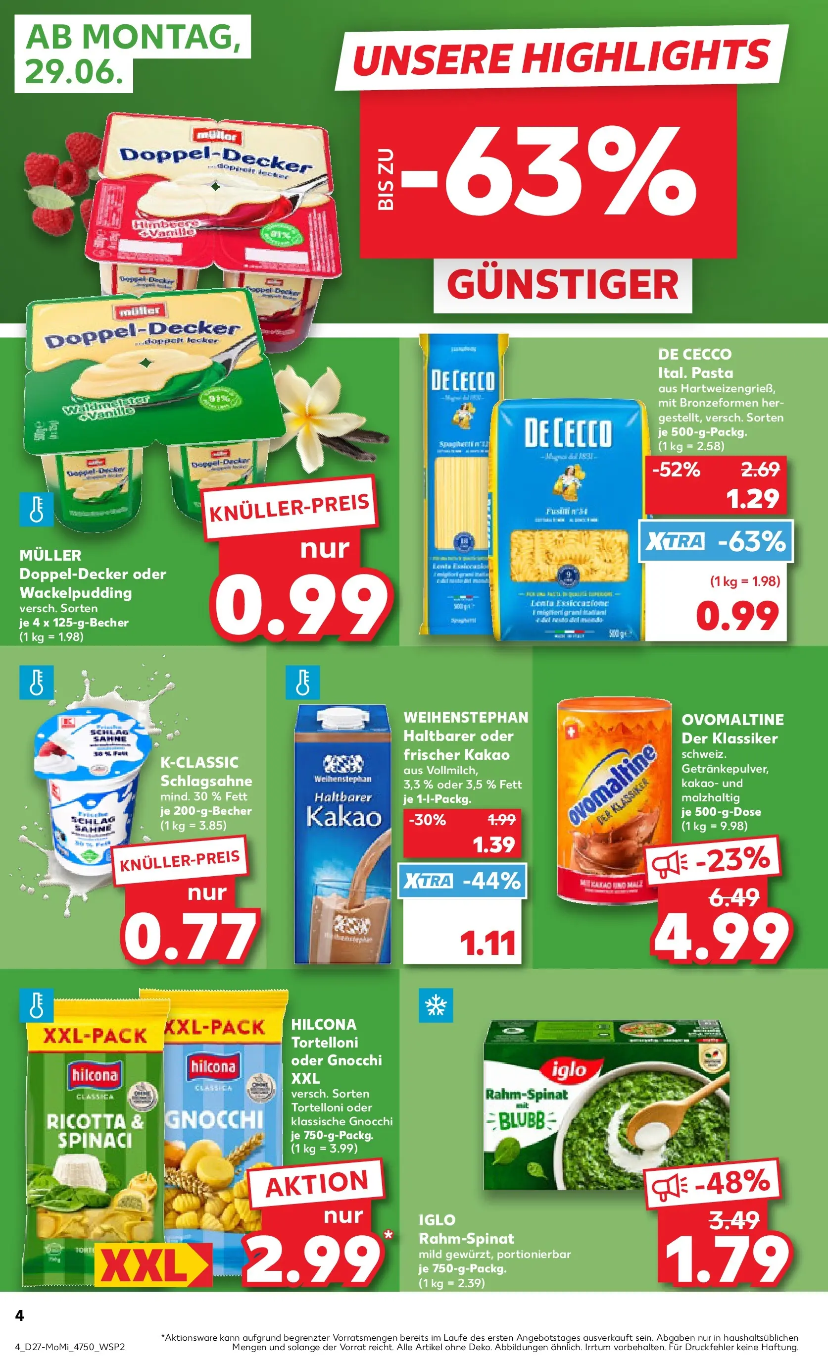 Prospekt Kaufland ab 28.06.2026 » Angebote Online zum Blättern | Seite: 4 | Produkte: Ovomaltine, Schlagsahne, Iglo, Sahne