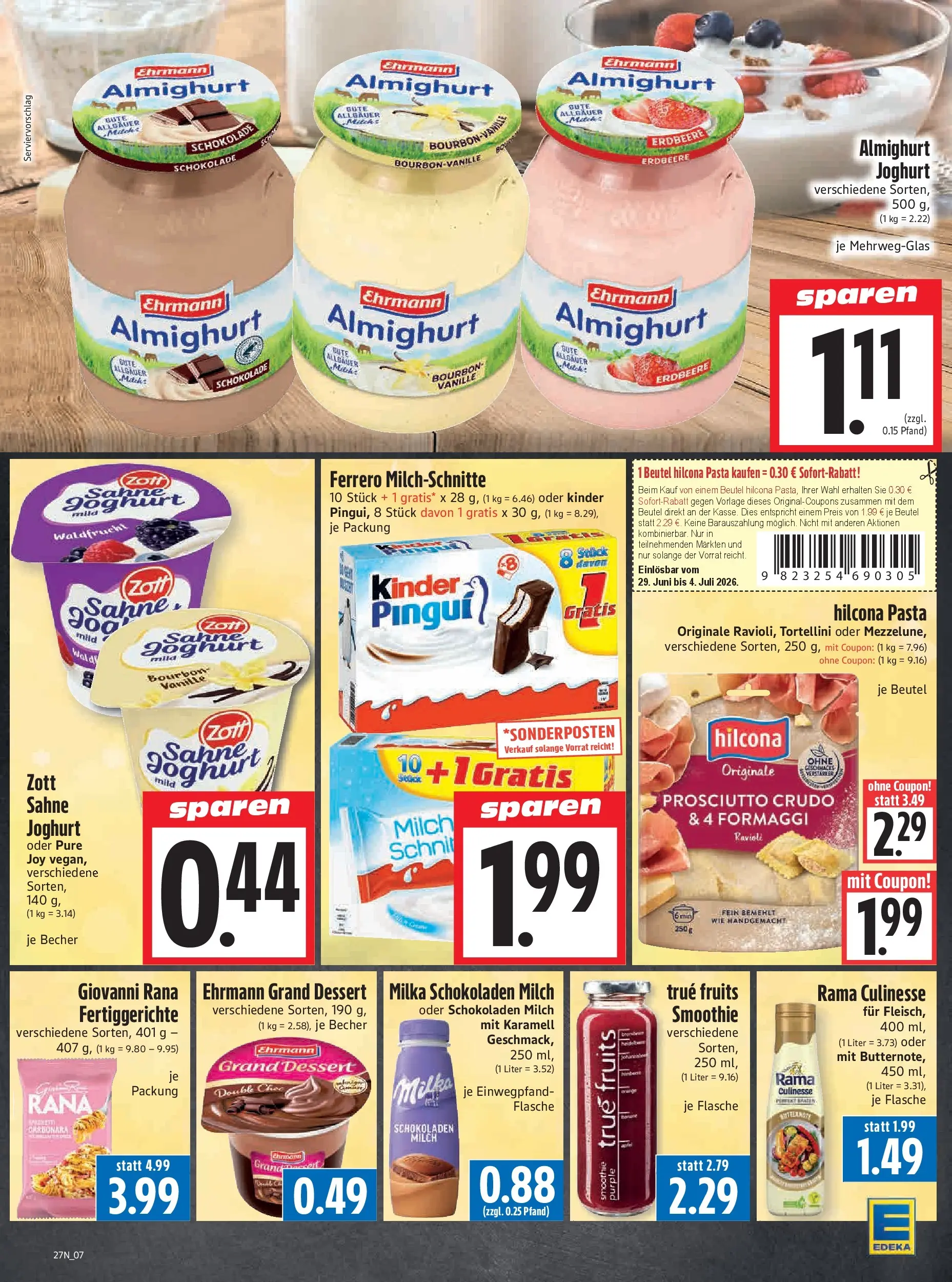 Angebote - Edeka Hahner: Wochenangebote (ab 28.06.2026) zum Blättern | Seite: 9 | Produkte: Joghurt, Milka, Sahne, Ferrero milchschnitte