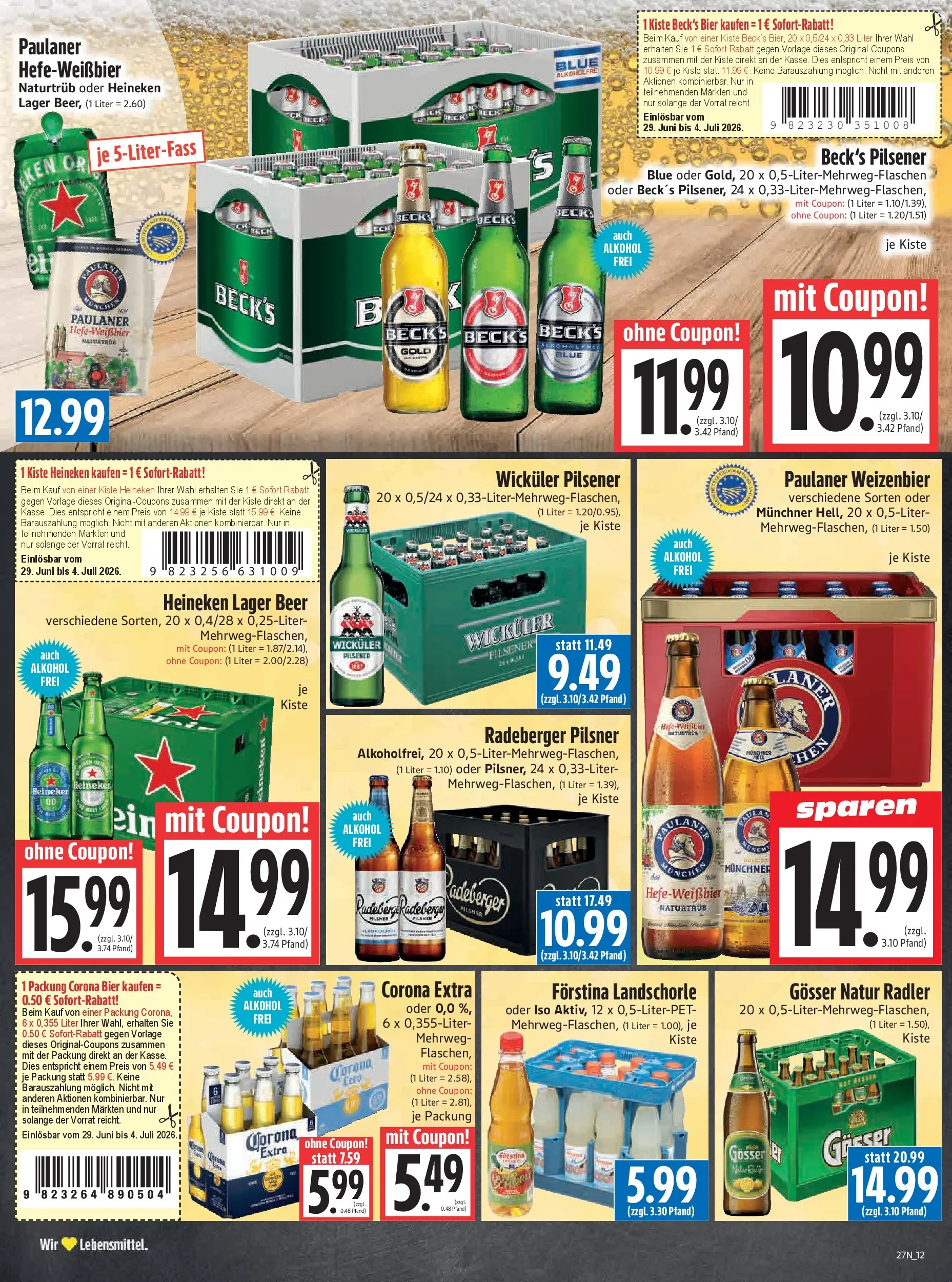 Angebote - Edeka Hahner: Wochenangebote (ab 28.06.2026) zum Blättern | Seite: 14 | Produkte: Bier, Weißbier, Heineken, Radler