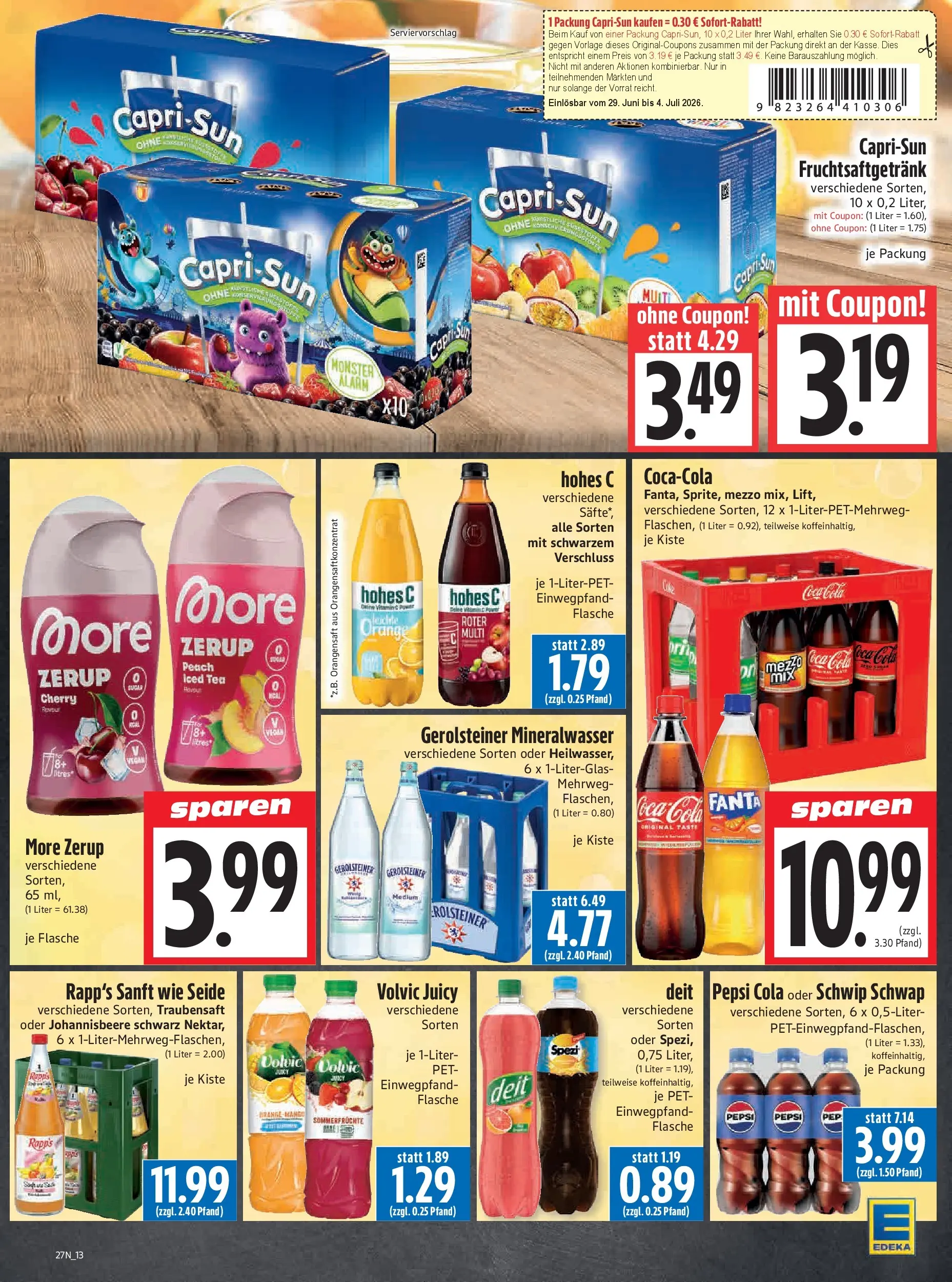 Angebote - Edeka Hahner: Wochenangebote (ab 28.06.2026) zum Blättern | Seite: 15 | Produkte: Fanta, Pepsi, Hohes c, Volvic