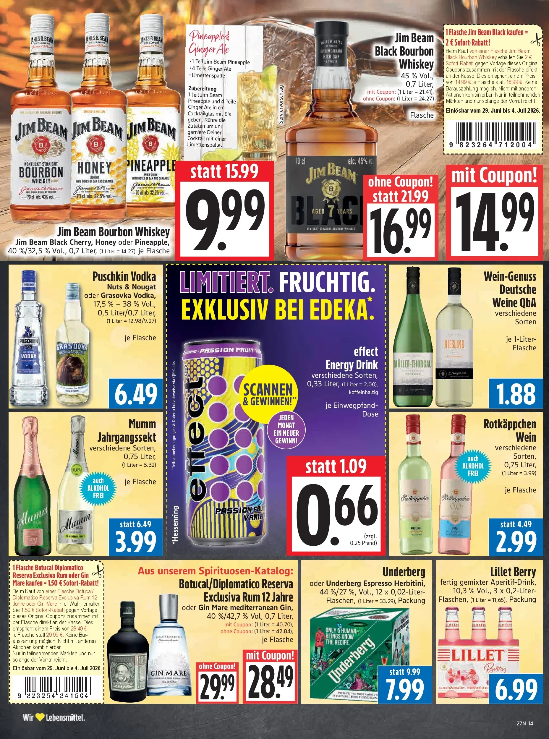 Angebote - Edeka Hahner: Wochenangebote (ab 28.06.2026) zum Blättern | Seite: 16 | Produkte: Jim beam, Lillet, Whiskey, Eis