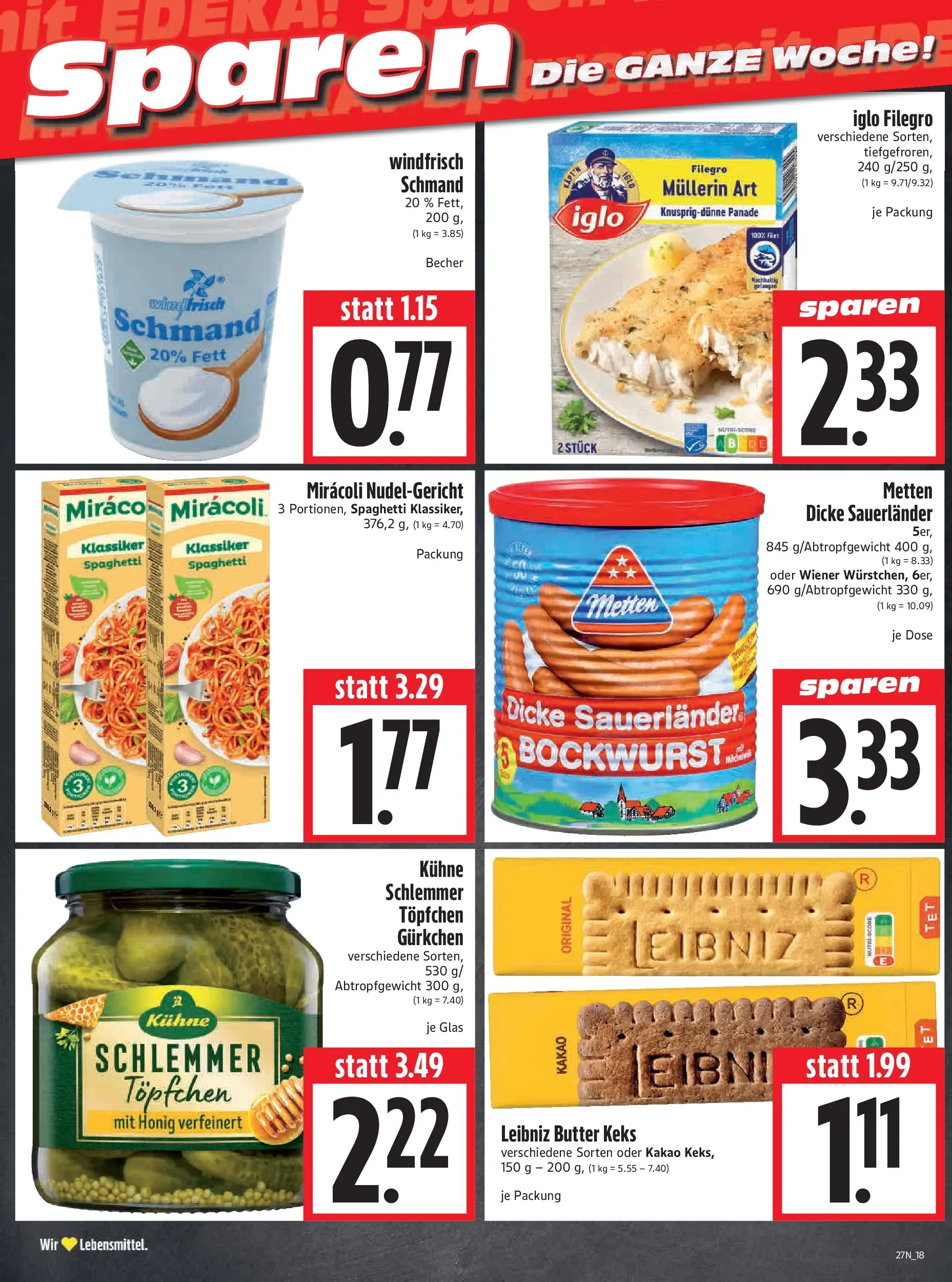 Angebote - Edeka Hahner: Wochenangebote (ab 28.06.2026) zum Blättern | Seite: 20 | Produkte: Bockwurst, Butter, Iglo