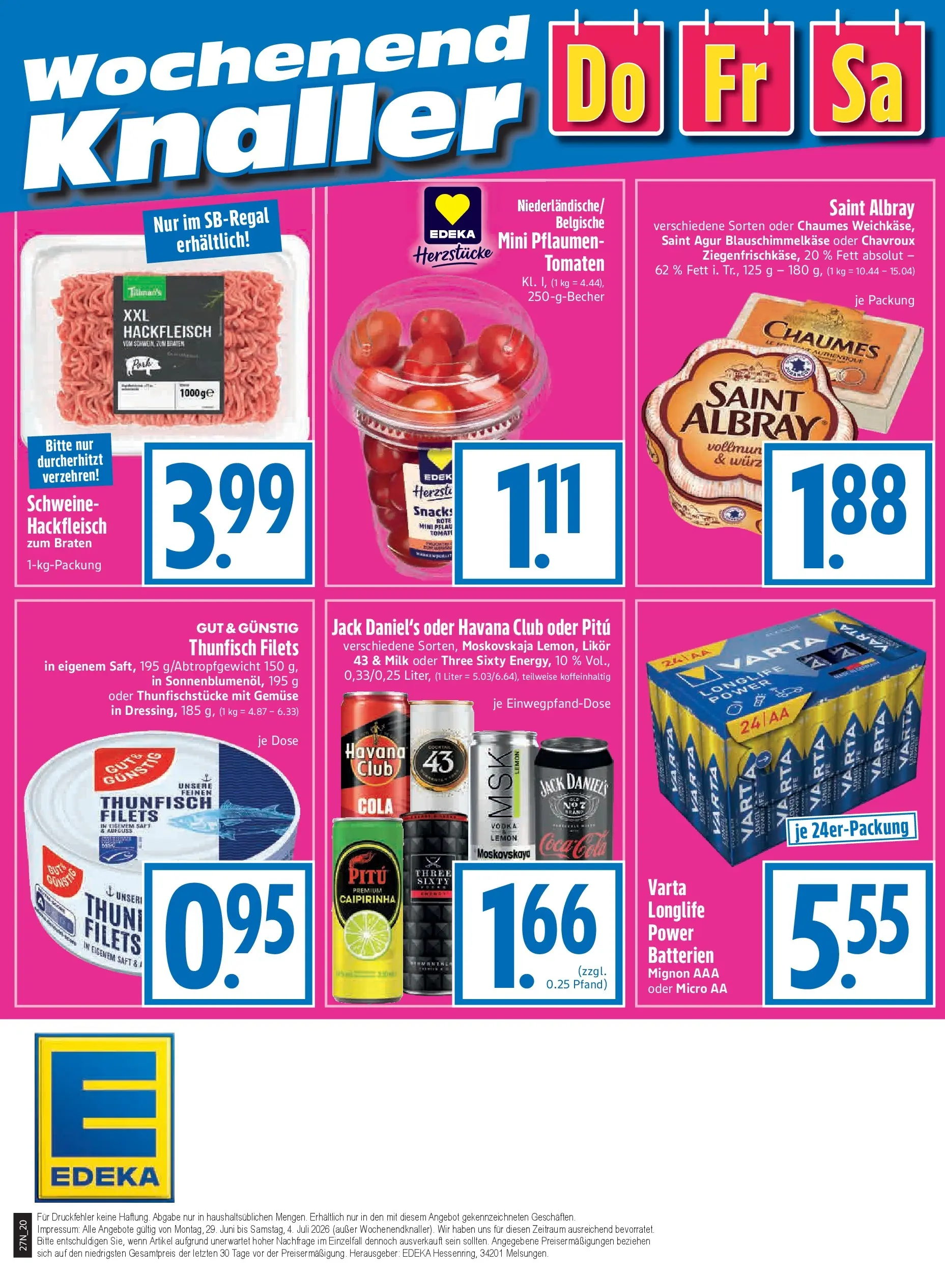 Angebote - Edeka Hahner: Wochenangebote (ab 28.06.2026) zum Blättern | Seite: 22 | Produkte: Pflaumen, Thunfisch, Likör, Saft