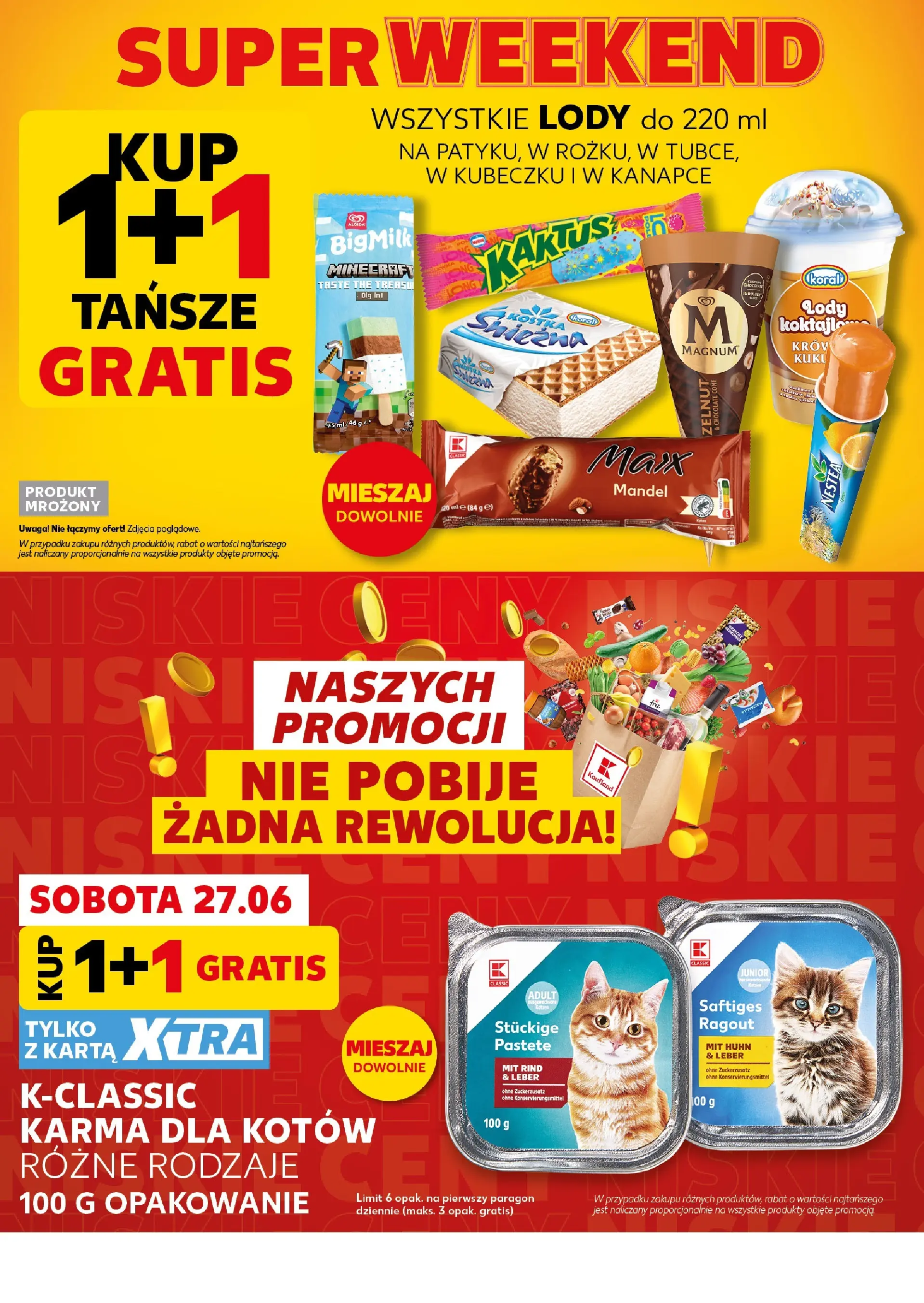Kaufland gazetka - Super Weekend od 27.06.2026 - od jutra PDF | Strona: 4 | Produkty: Polewa czekoladowa, Lody na patyku, Karma dla kotów, Lody