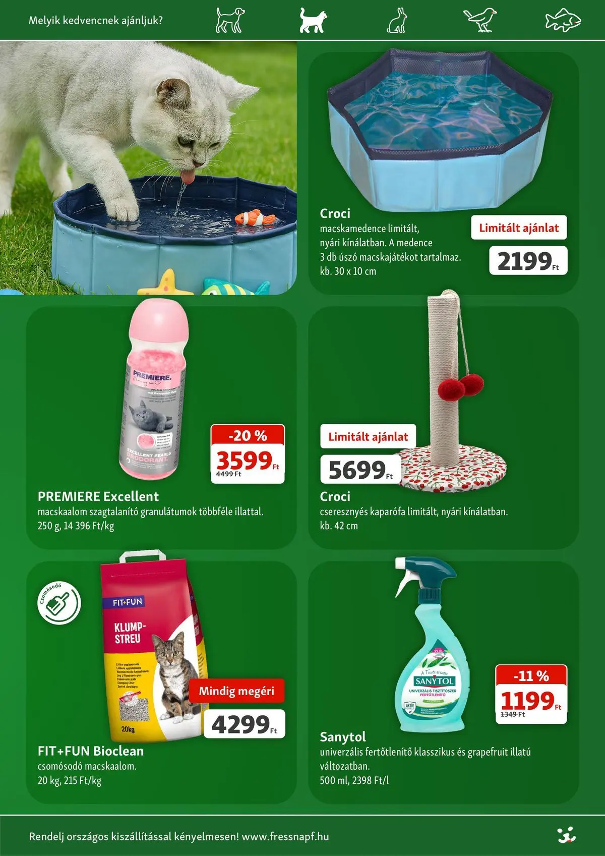 Fressnapf aktuális akciós újság - 2026.07.02. -tól/töl > akció, lapozható szórólap 🛍️ | Oldal: 10 | Termékek: Macskaalom, Medence, Grapefruit