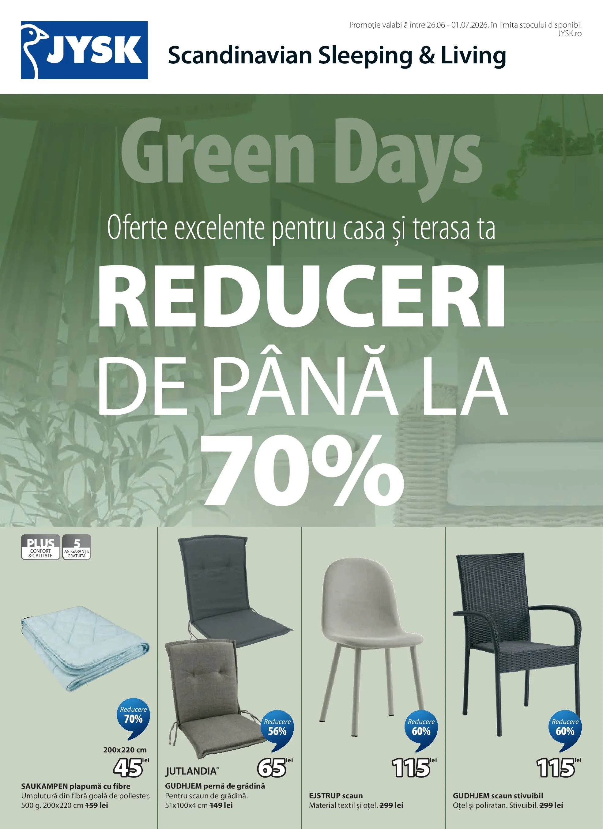 JYSK Catalog - Oferta 26.06.2026 - 01.07.2026 | Pagină: 1 | Produse: Pernă, Scaun, Plapumă