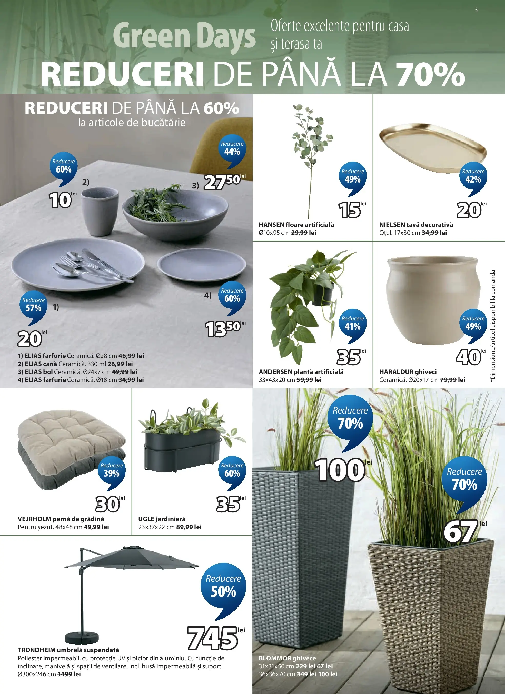 JYSK Catalog - Oferta 26.06.2026 - 01.07.2026 | Pagină: 3 | Produse: Umbrelă, Pernă, Ghiveci, Floare artificială