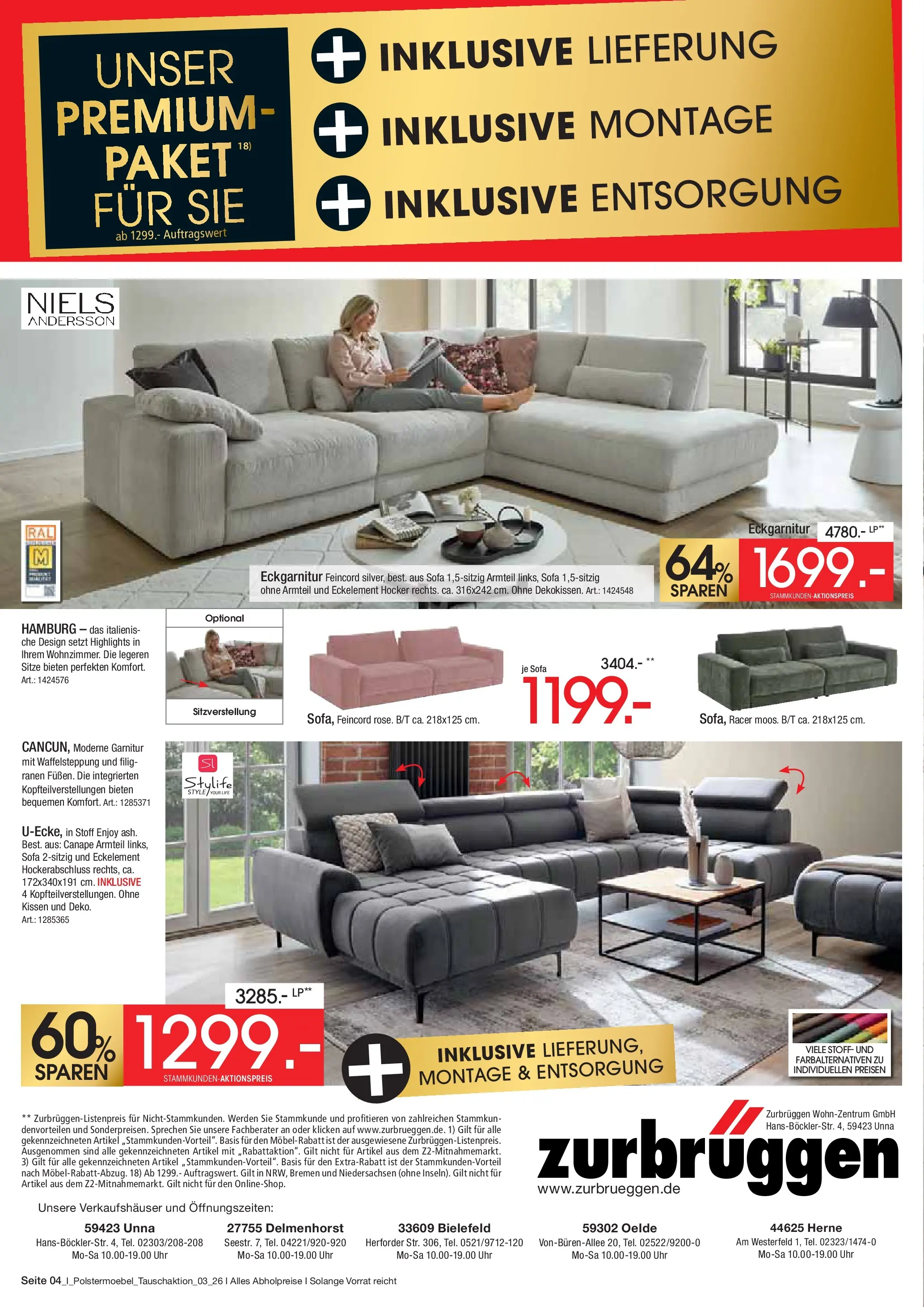 Zurbrüggen Polstermöbel Tauschaktion (ab 27.06.2026) zum Blättern | Seite: 4 | Produkte: Hocker, Kissen, Sofa, Uhr