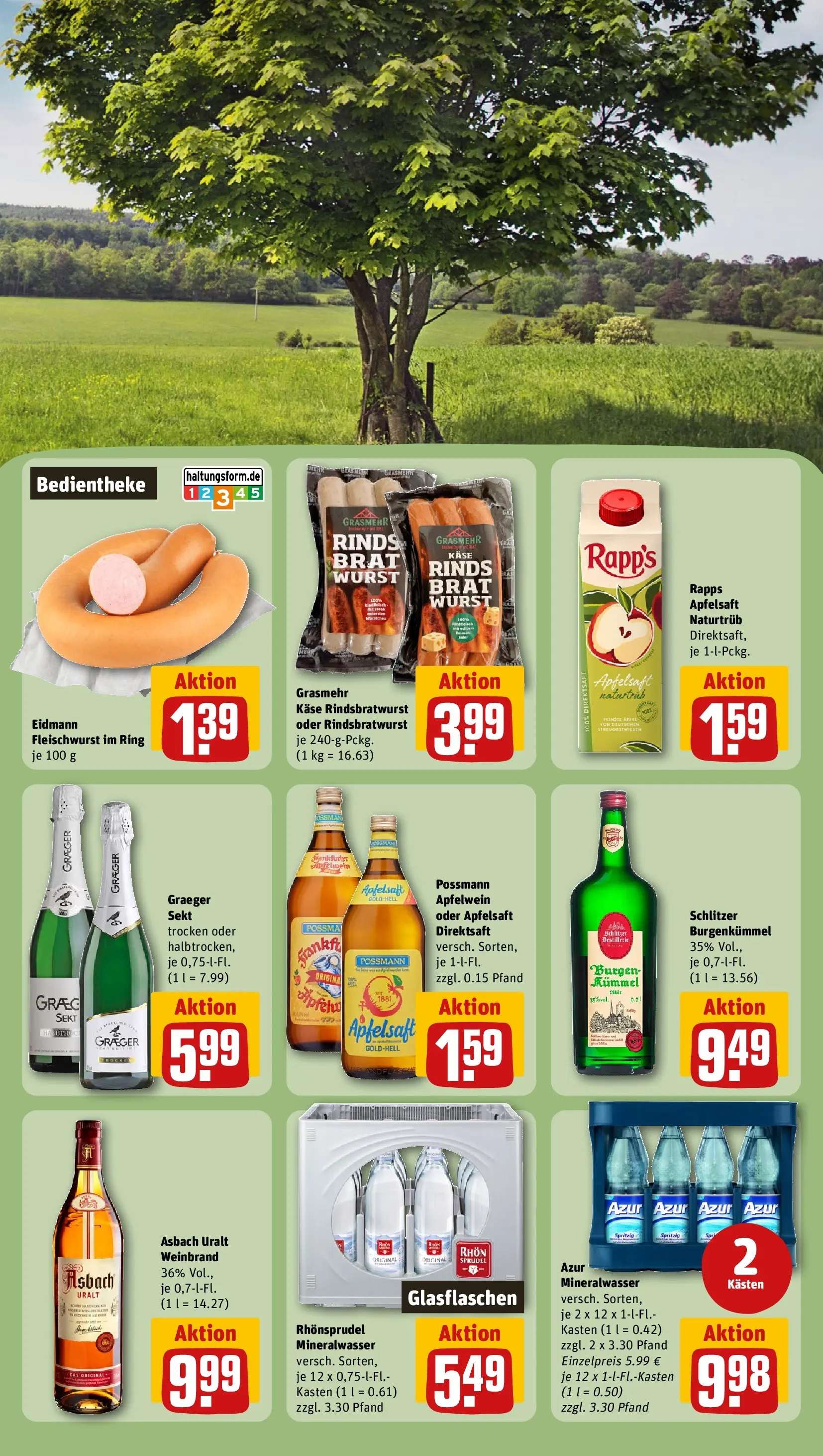 REWE Prospekt ab 28.06.2026 zum Blättern » Angebote | Seite: 25 | Produkte: Apfelsaft, Mineralwasser, Rhonsprudel, Asbach