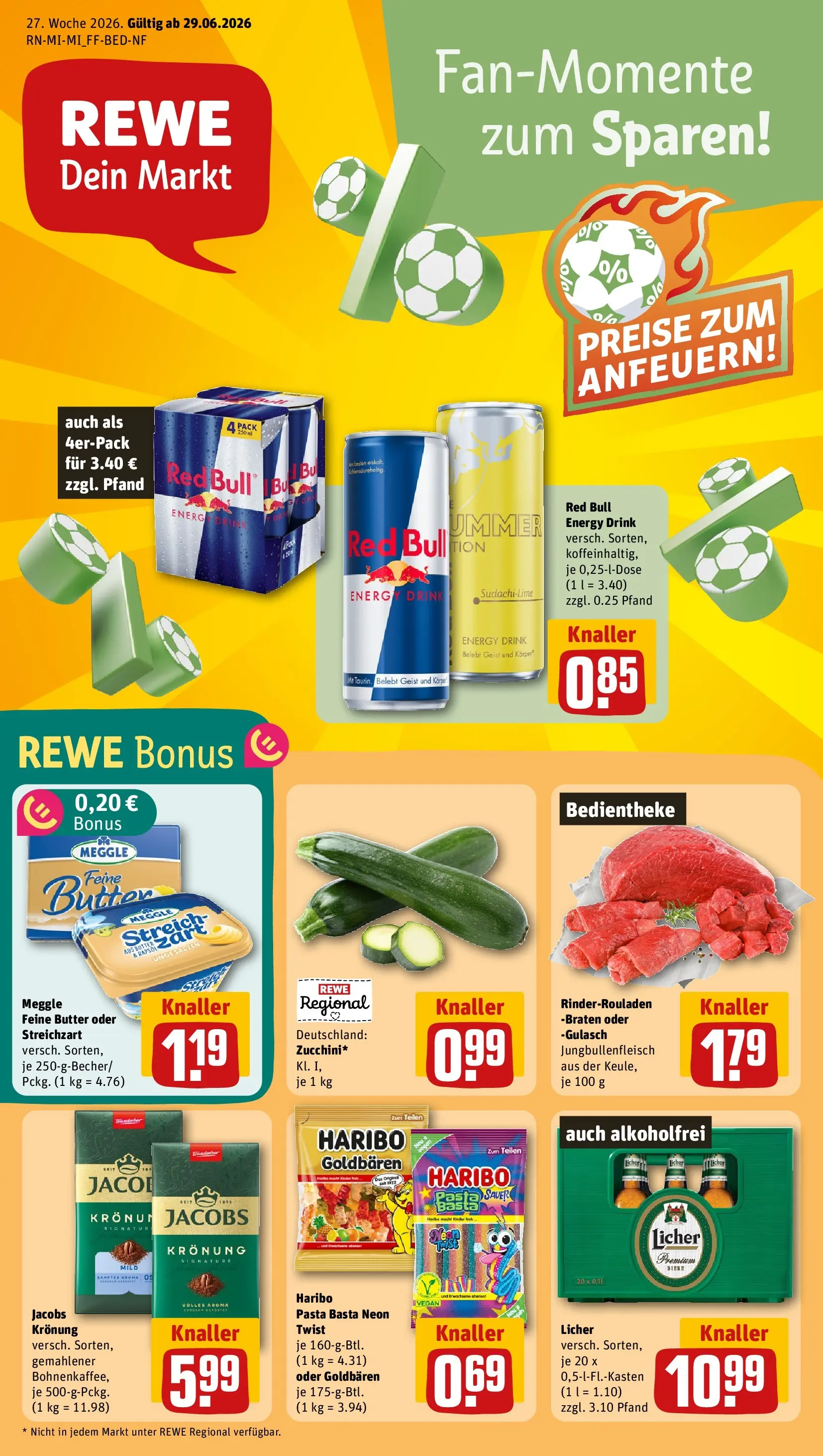 REWE Prospekt ab 28.06.2026 zum Blättern » Angebote | Seite: 1 | Produkte: Haribo, Energy, Butter, Gulasch