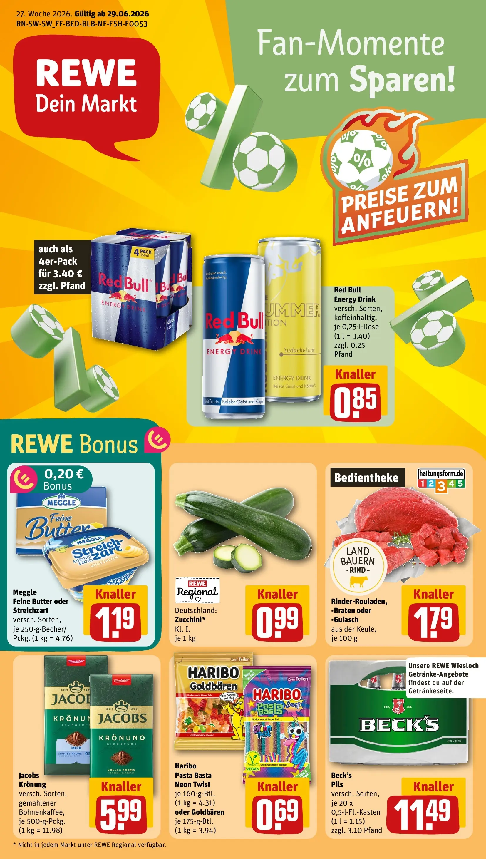 REWE Prospekt ab 28.06.2026 zum Blättern » Angebote | Seite: 1 | Produkte: Energy, Butter, Pils, Pasta
