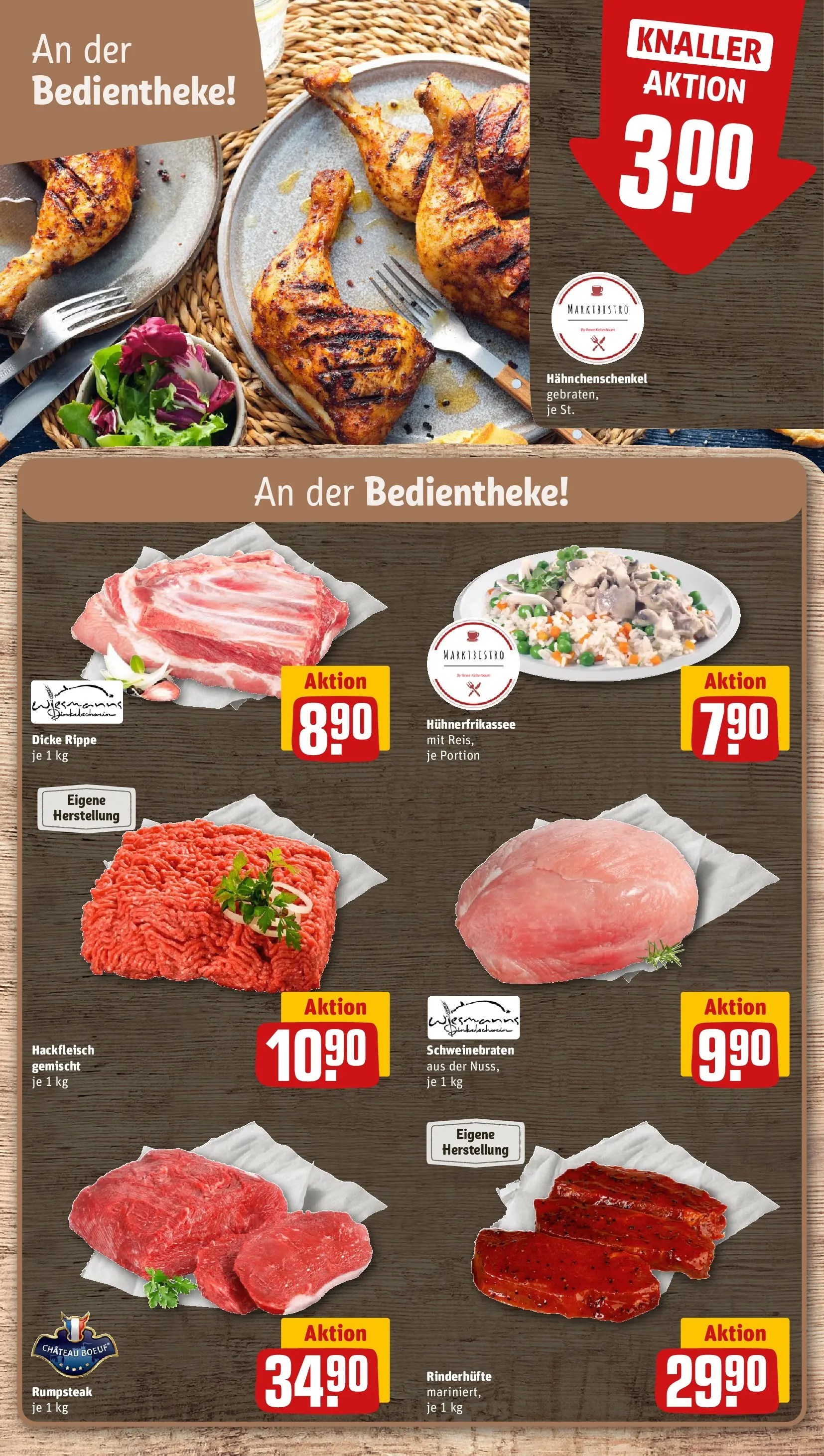 REWE Prospekt ab 28.06.2026 zum Blättern » Angebote | Seite: 10 | Produkte: Rumpsteak, Hahnchenschenkel, Hackfleisch