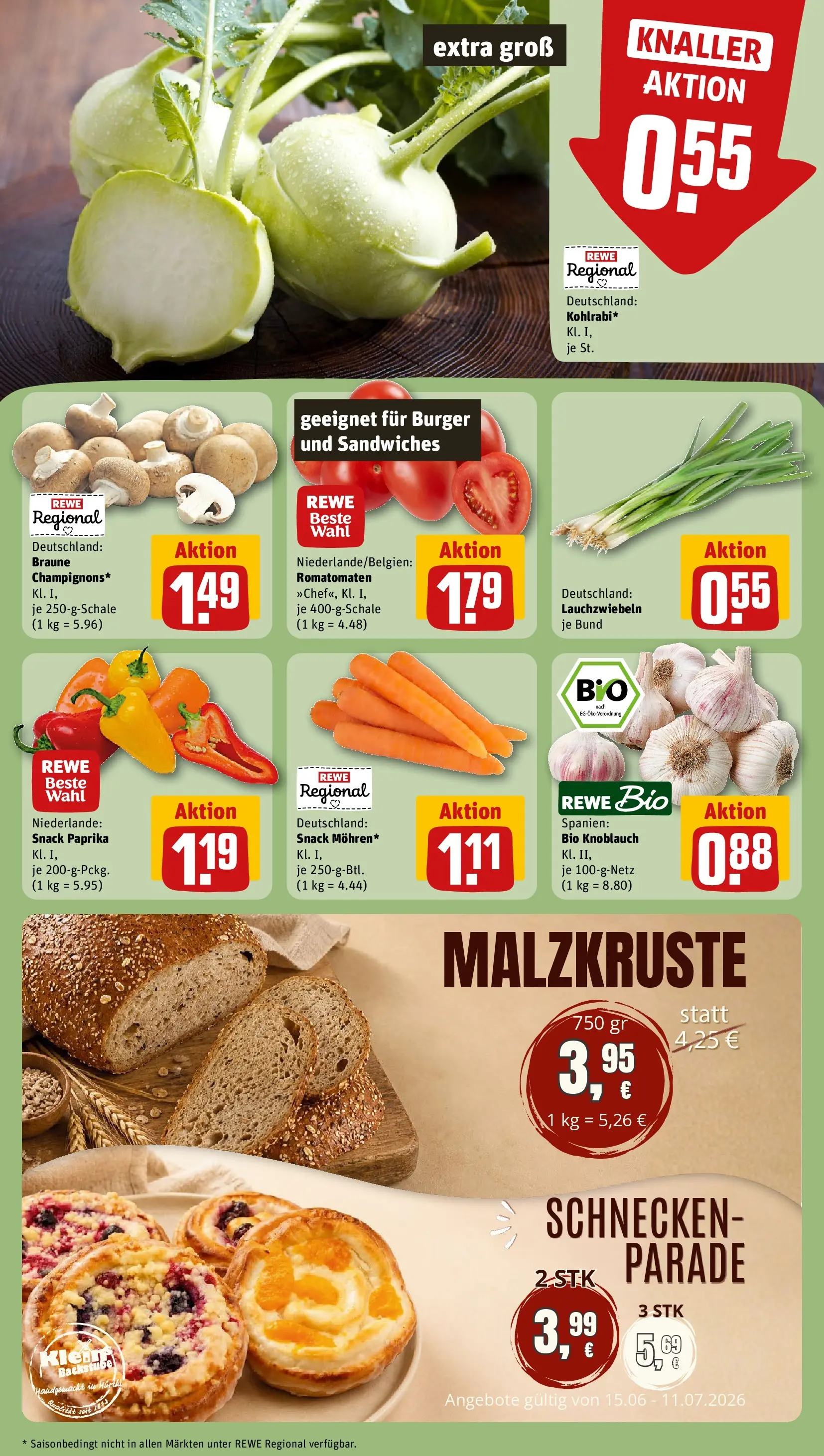 REWE Prospekt ab 28.06.2026 zum Blättern » Angebote | Seite: 9 | Produkte: Burger, Paprika, Knoblauch