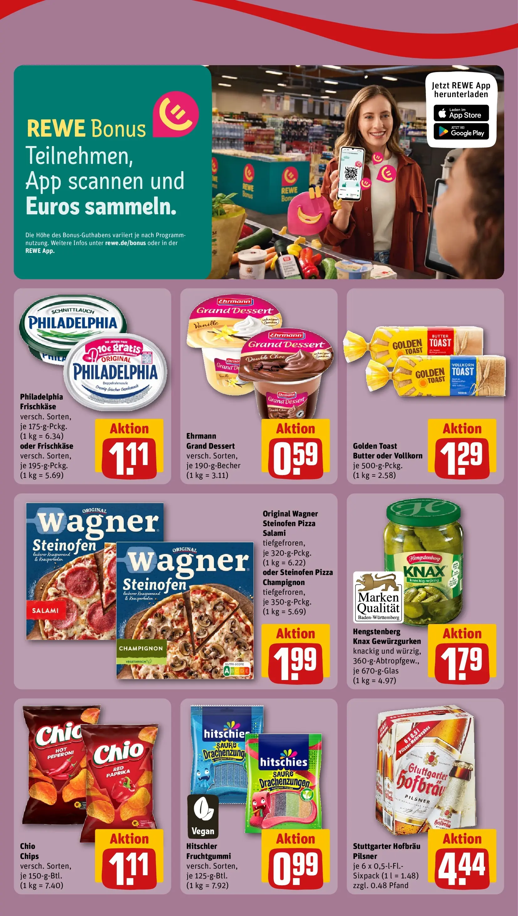 REWE Prospekt ab 29.06.2026 zum Blättern » Angebote | Seite: 3 | Produkte: Philadelphia, Paprika, Salami, Chips