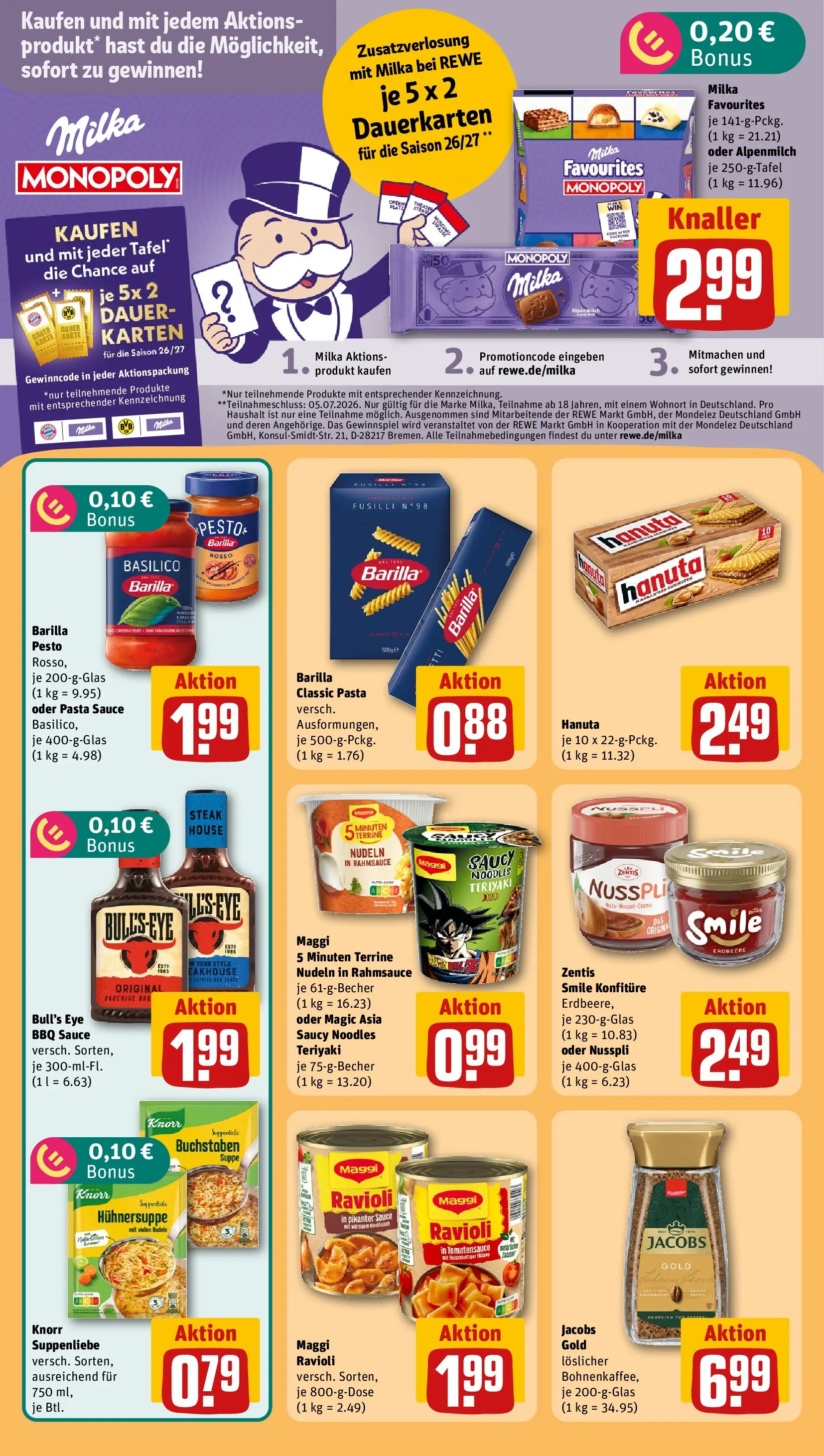 REWE Prospekt ab 29.06.2026 zum Blättern » Angebote | Seite: 16 | Produkte: Barilla pesto, Knorr, Nudeln, Rindfleisch