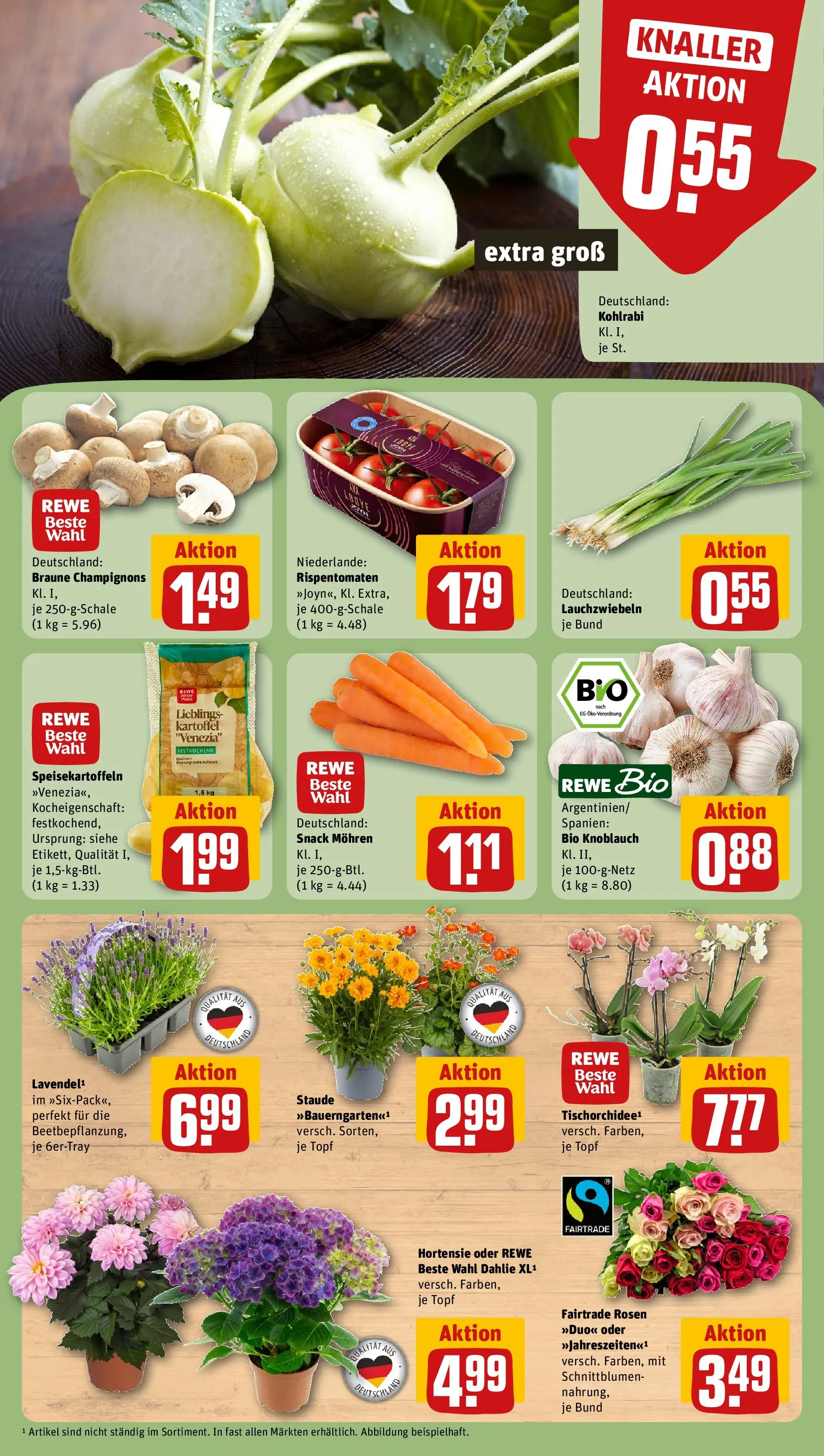 REWE Prospekt ab 29.06.2026 zum Blättern » Angebote | Seite: 9 | Produkte: Kohlrabi, Mohren, Champignons, Knoblauch