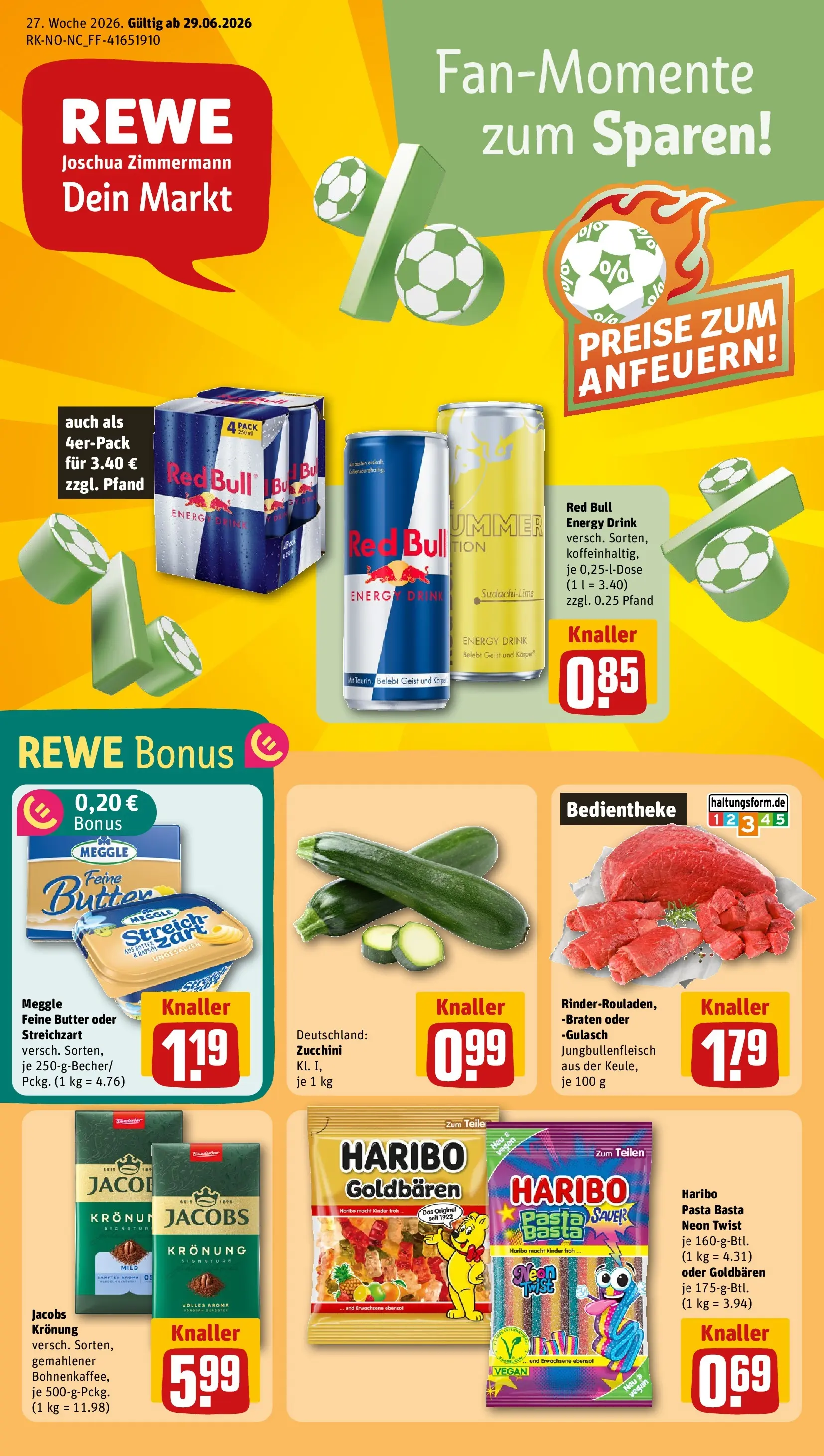 REWE Prospekt ab 29.06.2026 zum Blättern » Angebote | Seite: 1 | Produkte: Red bull, Haribo, Energy, Pasta