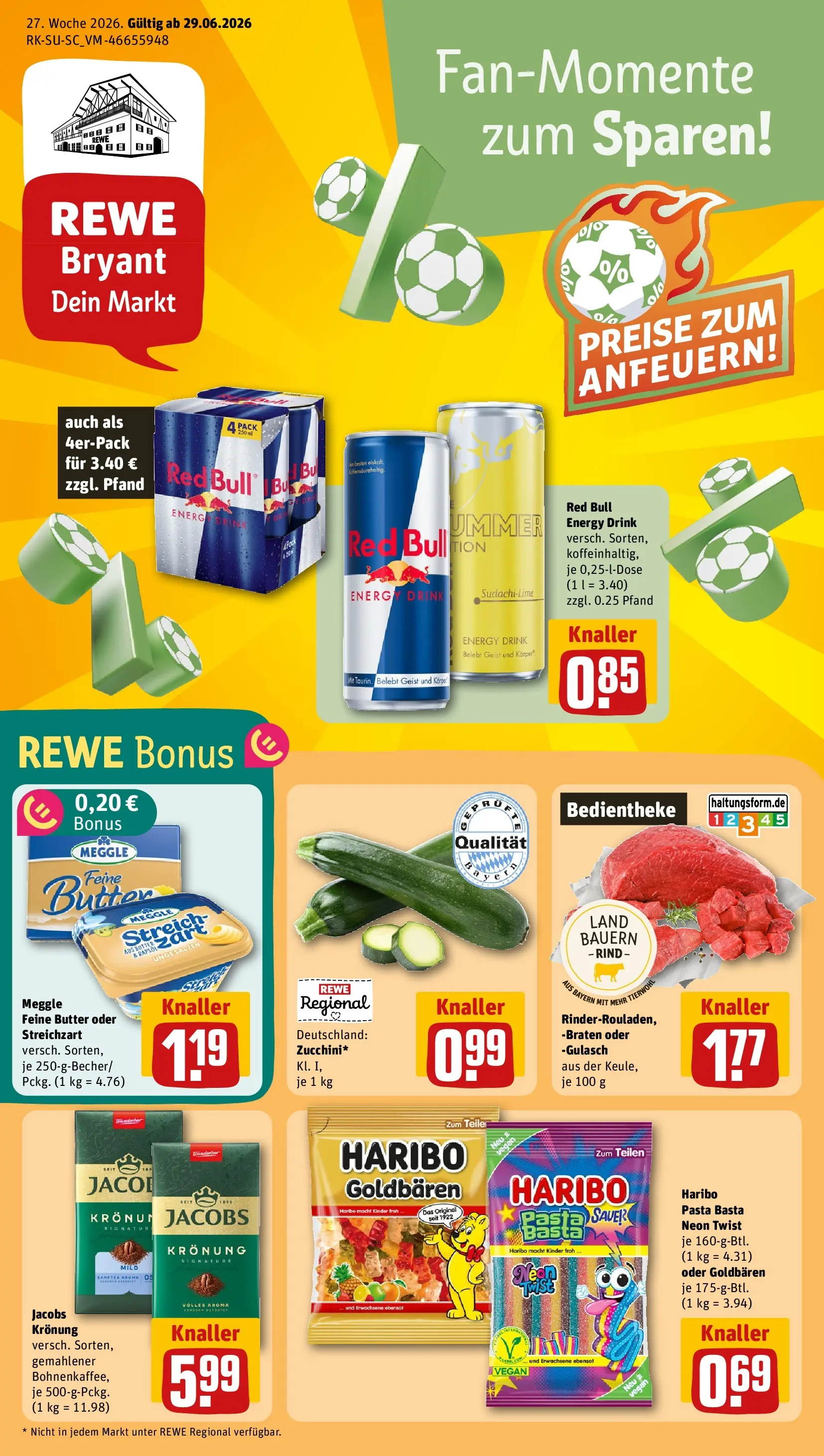 REWE Prospekt ab 29.06.2026 zum Blättern » Angebote | Seite: 1 | Produkte: Energy, Butter, Gulasch, Pasta